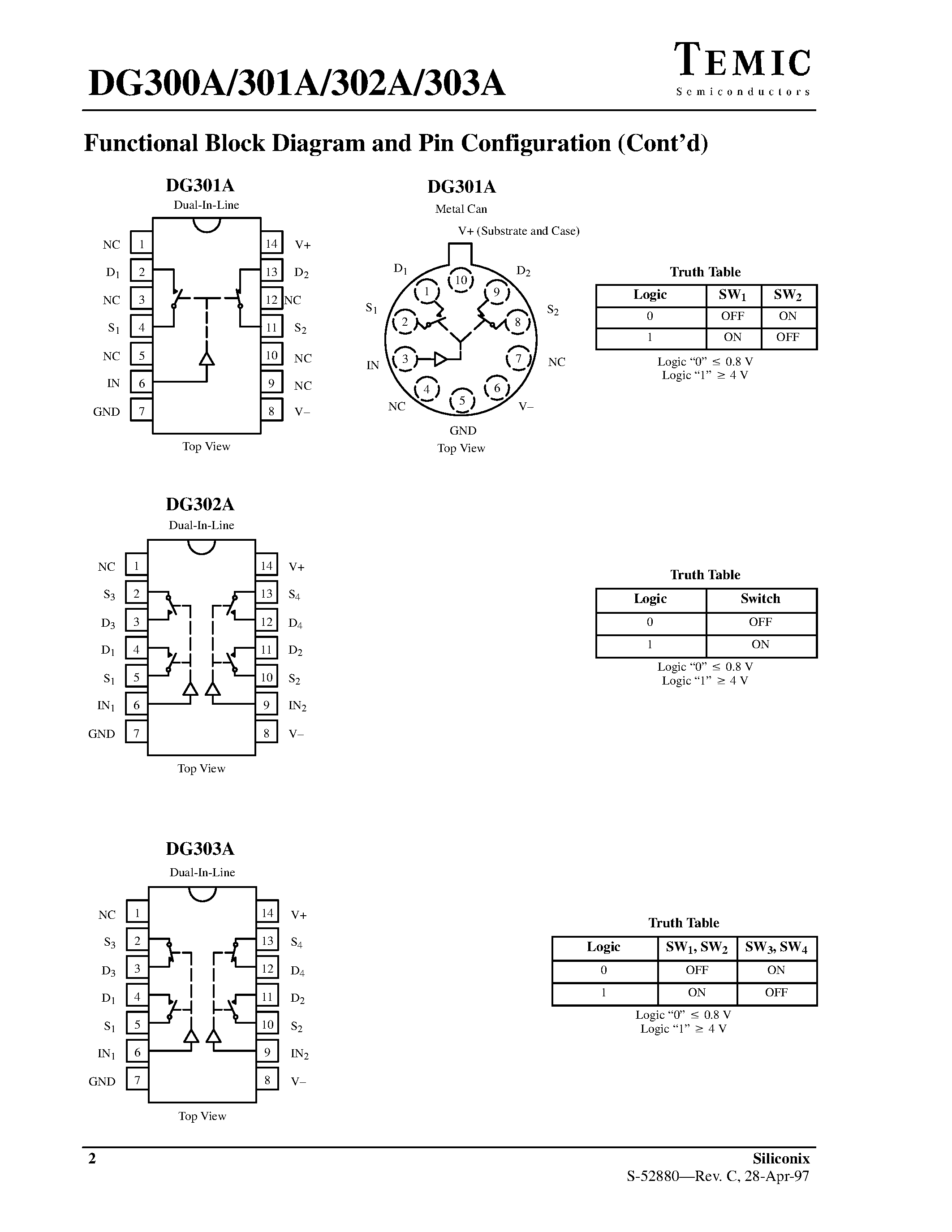 Даташит на микросхему DG300A страница 2 Даташит DG300A - (DG300A - DG303A) CMOS Analog Switches страница 2