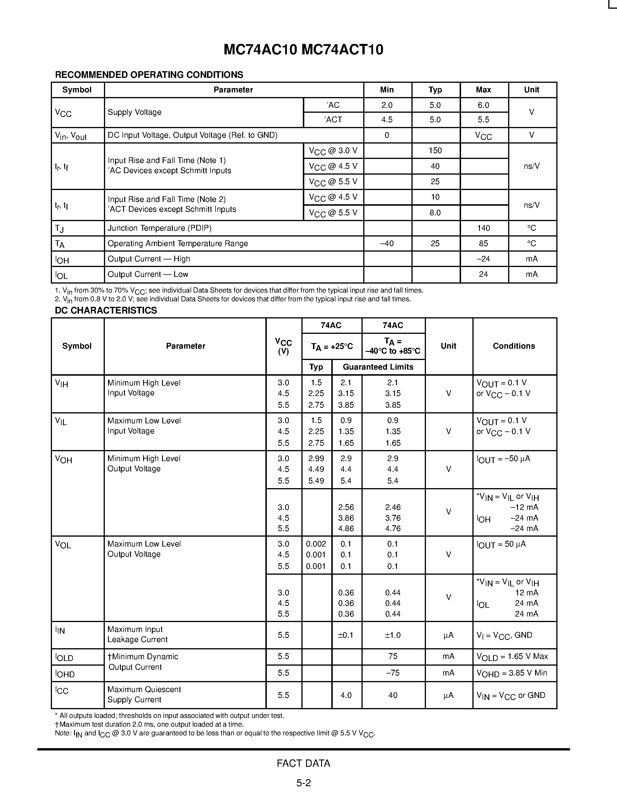 Datasheet MC74AC10 - TRIPLE 3-INPUT NAND GATE page 2