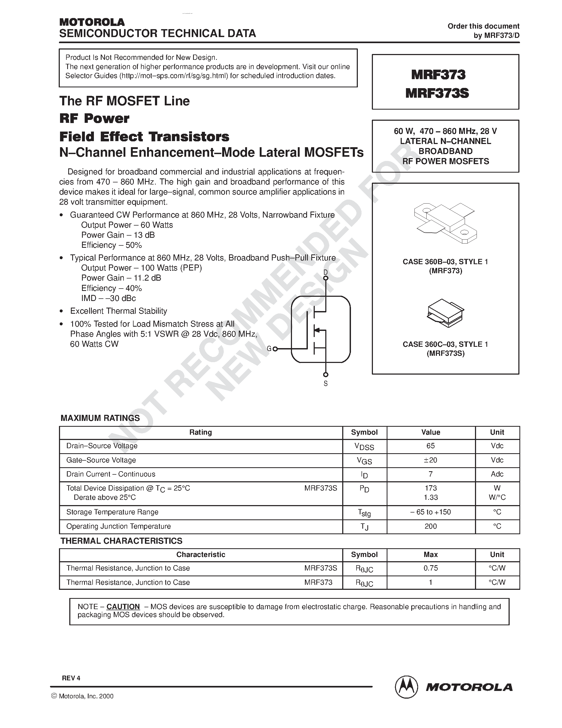Datasheet MRF373 - The RF MOSFET Line RF Power Field Effect Transistors page 1
