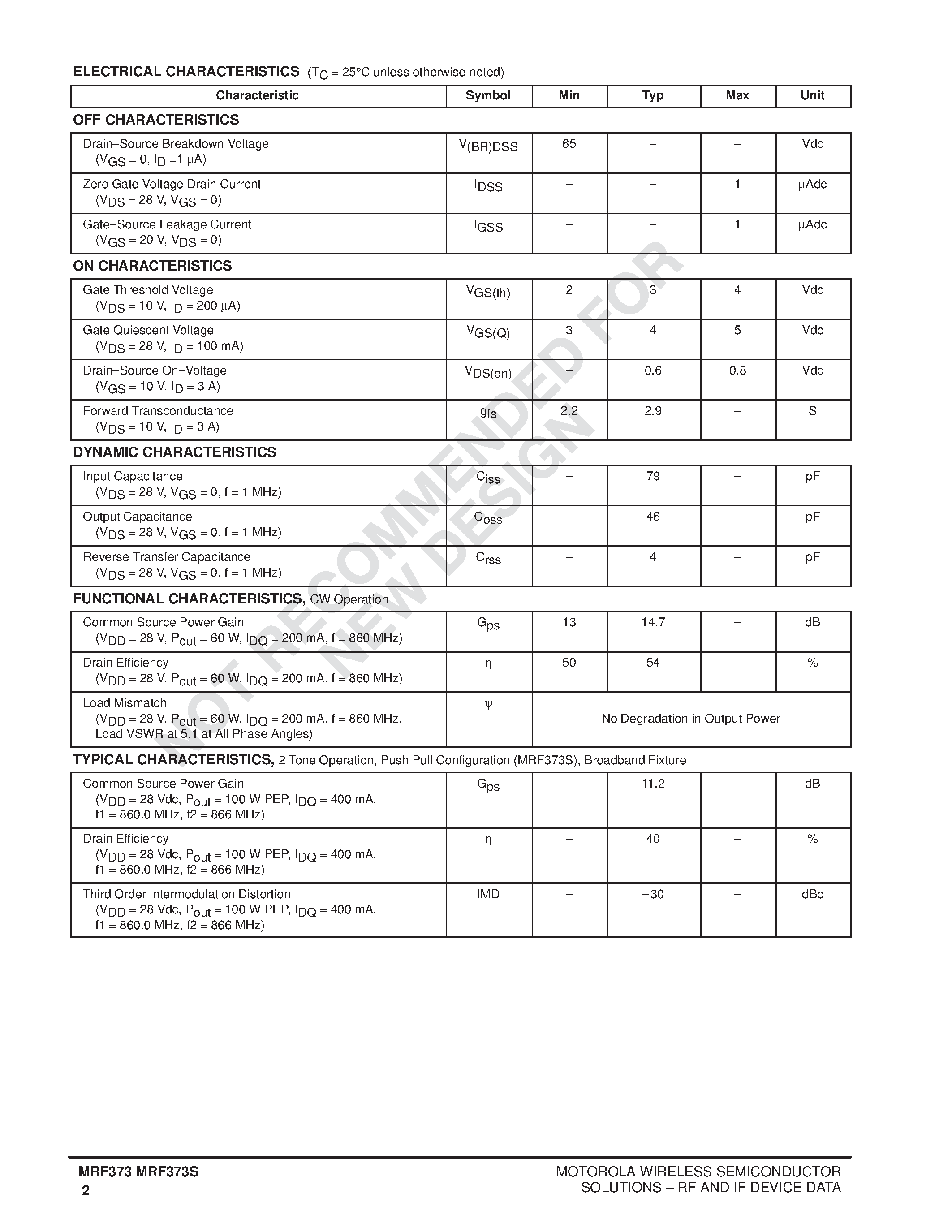 Datasheet MRF373 - The RF MOSFET Line RF Power Field Effect Transistors page 2