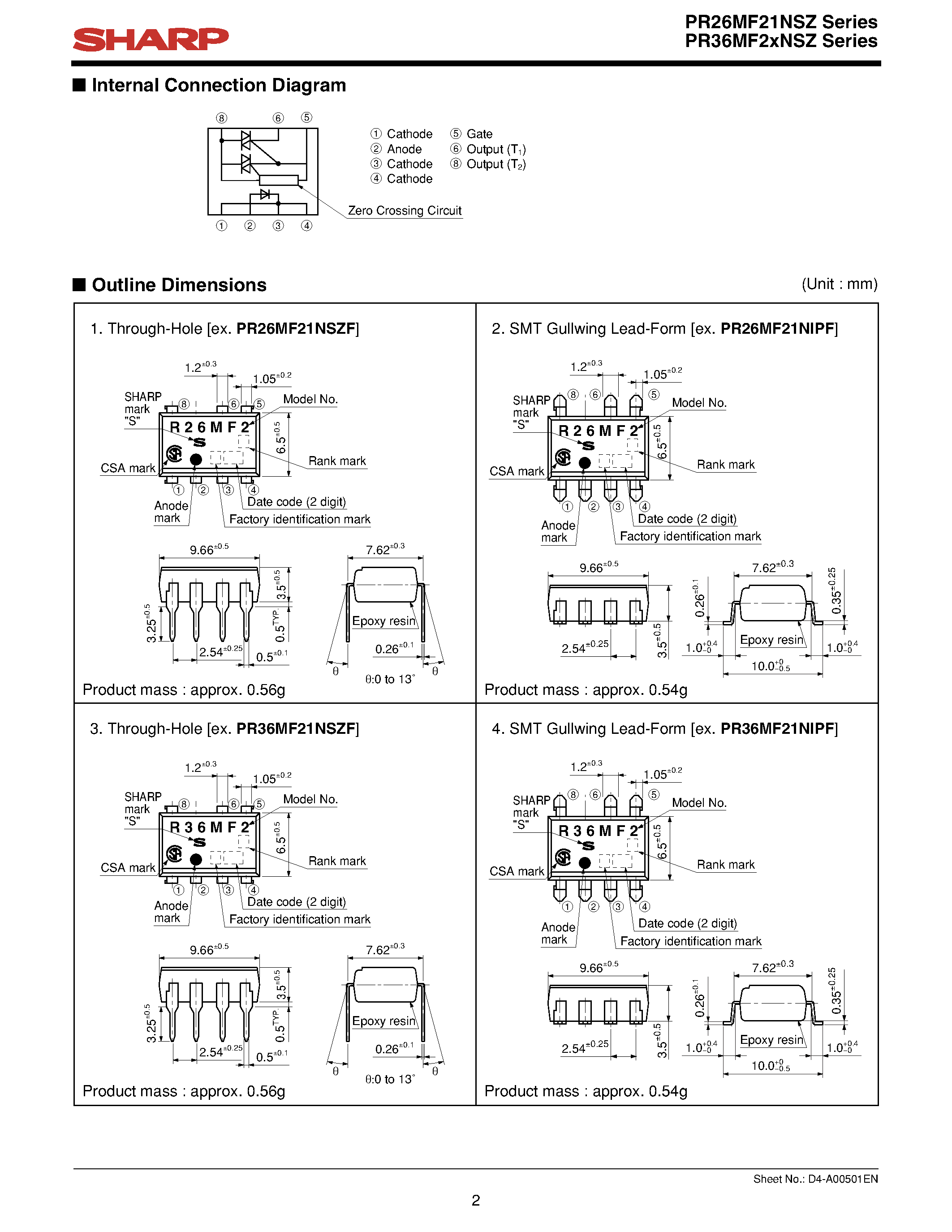 Datasheet PR36MF2xNSZ page 2 Datasheet PR36MF2xNSZ - Zero Cross type DIP 8pin Triac output SSR page 2