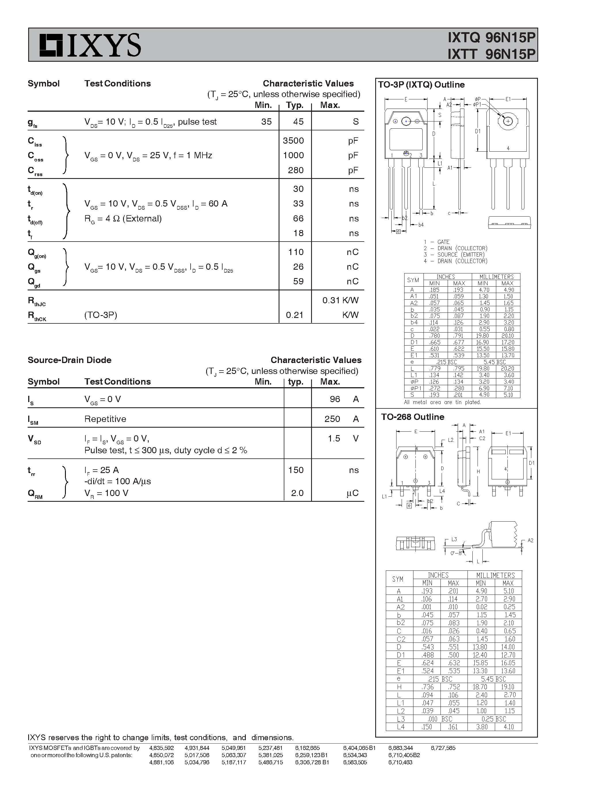 Datasheet IXTQ96N15P - (IXTQ96N15P / IXTT96N15P) N-Channel Enhancement Mode Preliminary Data Sheet page 2