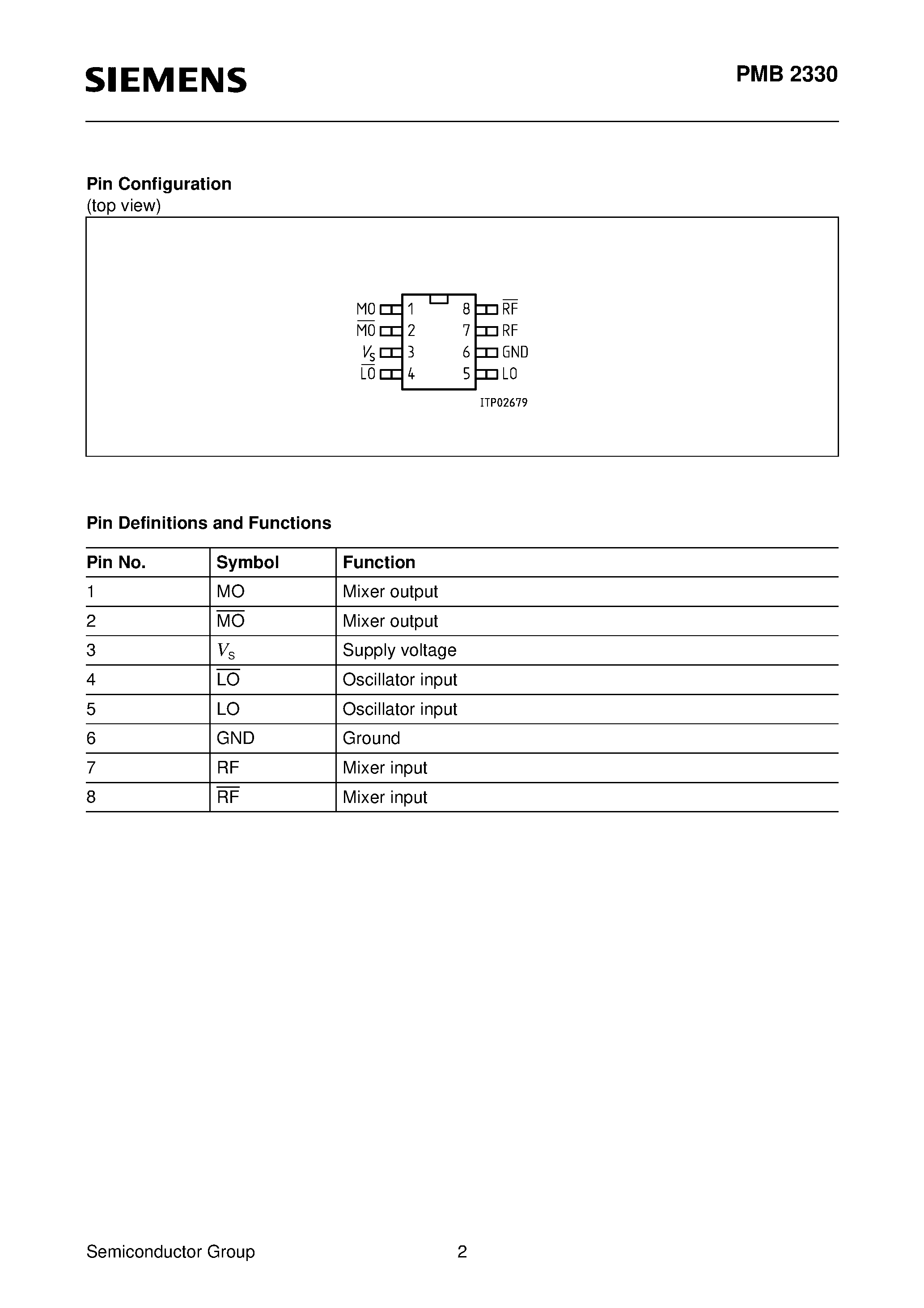 Datasheet PMB2330 - 2-GHz-Mixer page 2