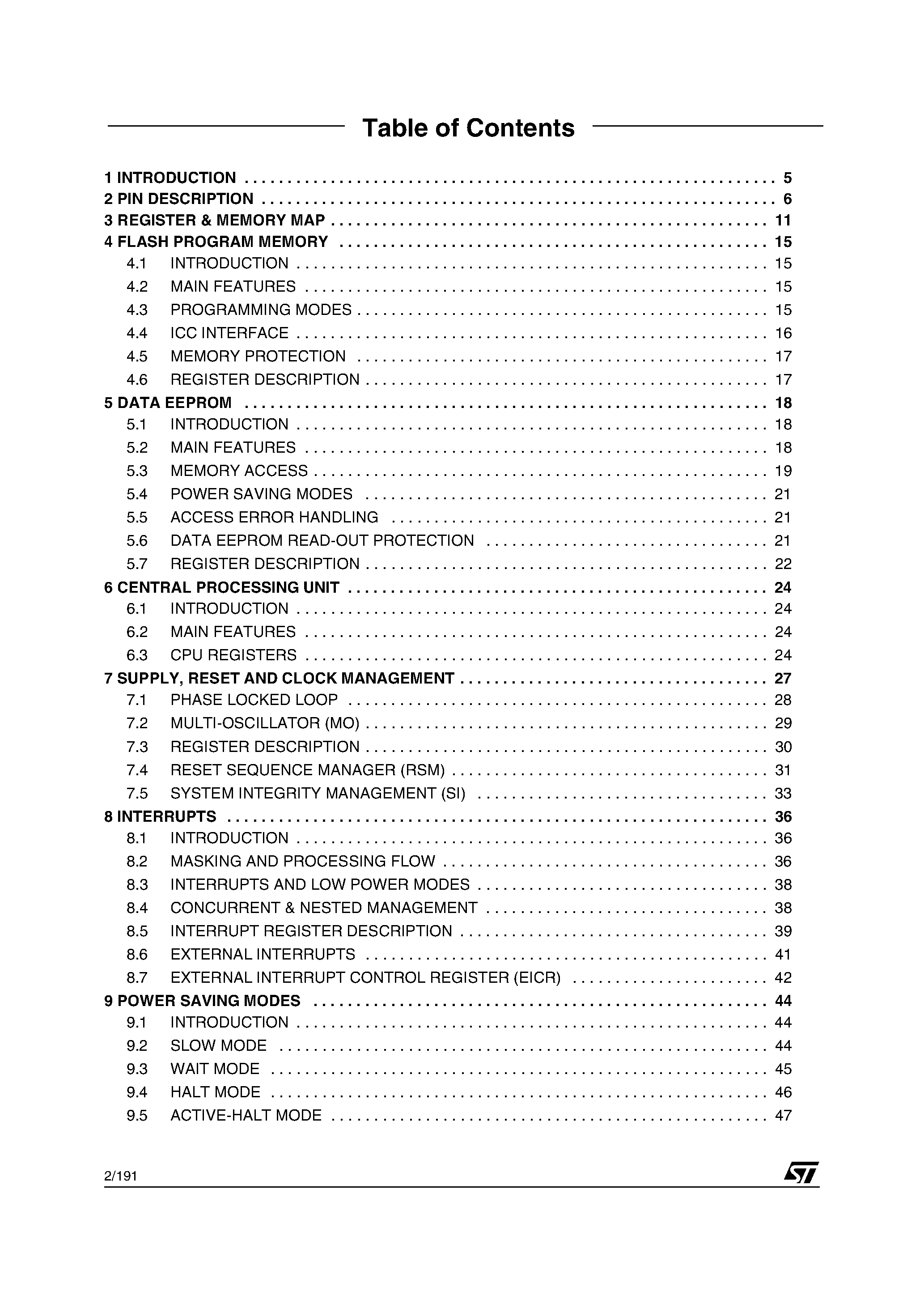 Datasheet ST72340 page 2 Datasheet ST72340 - (ST72340 - ST72345) 8-BIT MCU page 2