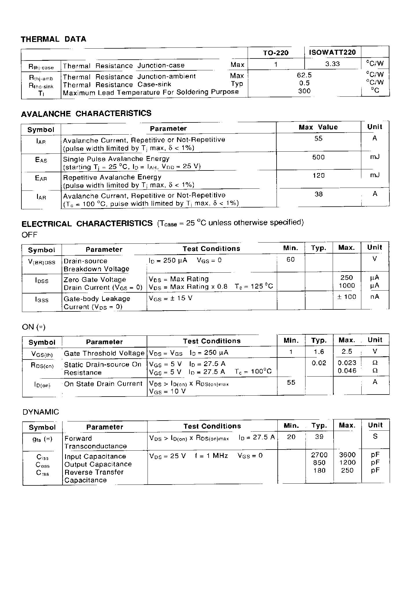 Datasheet STP55N06L page 2 Datasheet STP55N06L - N-CHANNEL ENHANCEMENT MODE LOW THRESHOLD POWER MOS TRANSISTOR page 2