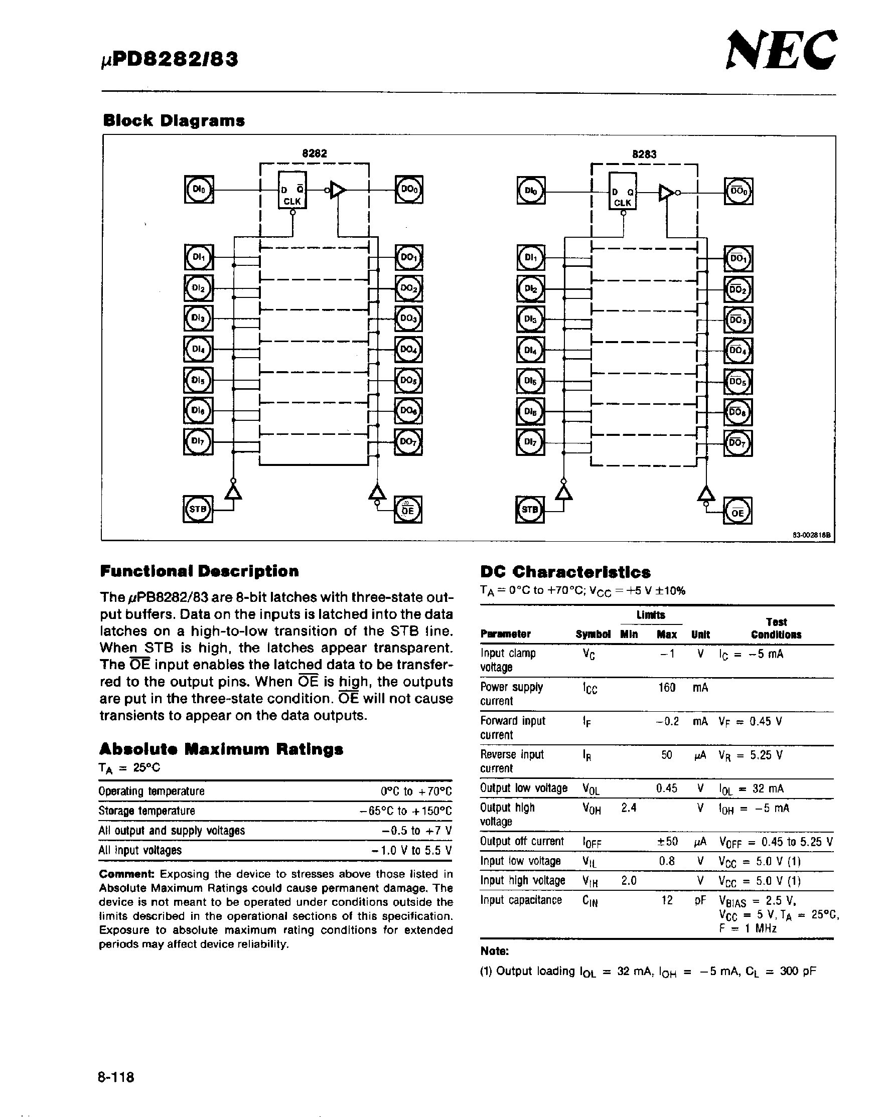 Даташит UPB8282 - (UPB8282 / UPB8283) 8-BIT LATCHES страница 2