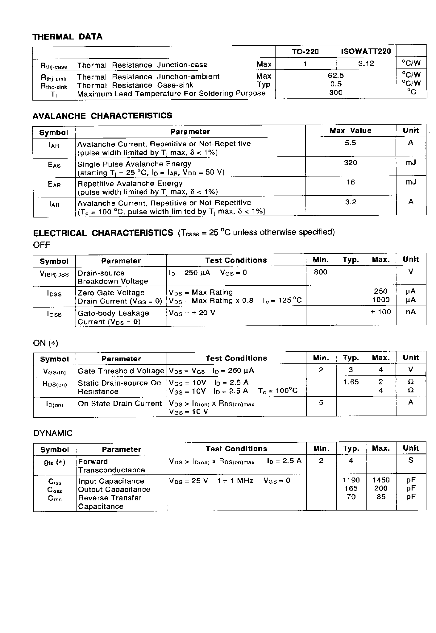 Datasheet STP5N80 - N-CHANNEL ENHANCEMENT MODE POWER MOS TRANSISTORS page 2