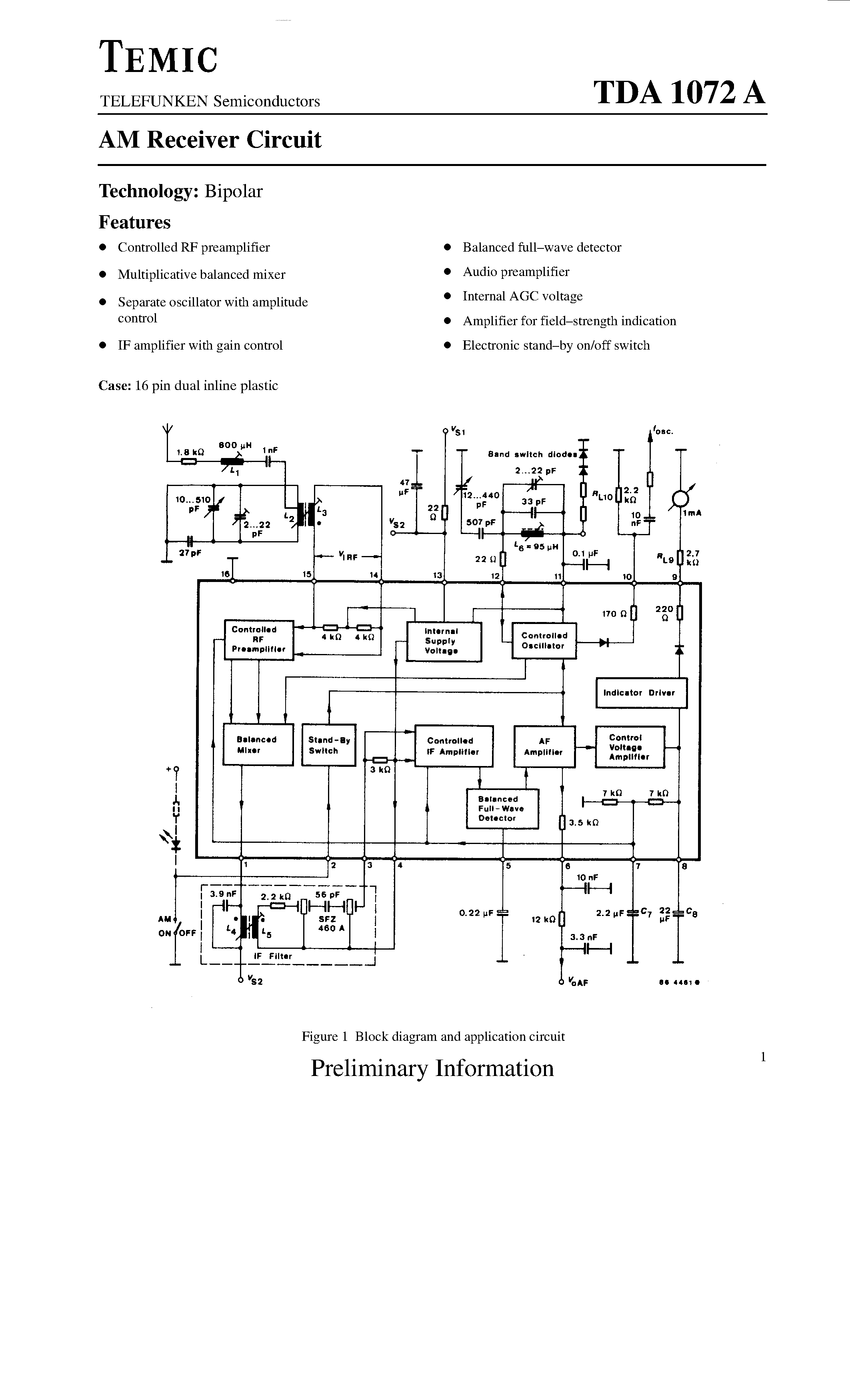 Datasheet TDA1072A page 1 Datasheet TDA1072A - AM Receiver Circuit page 1
