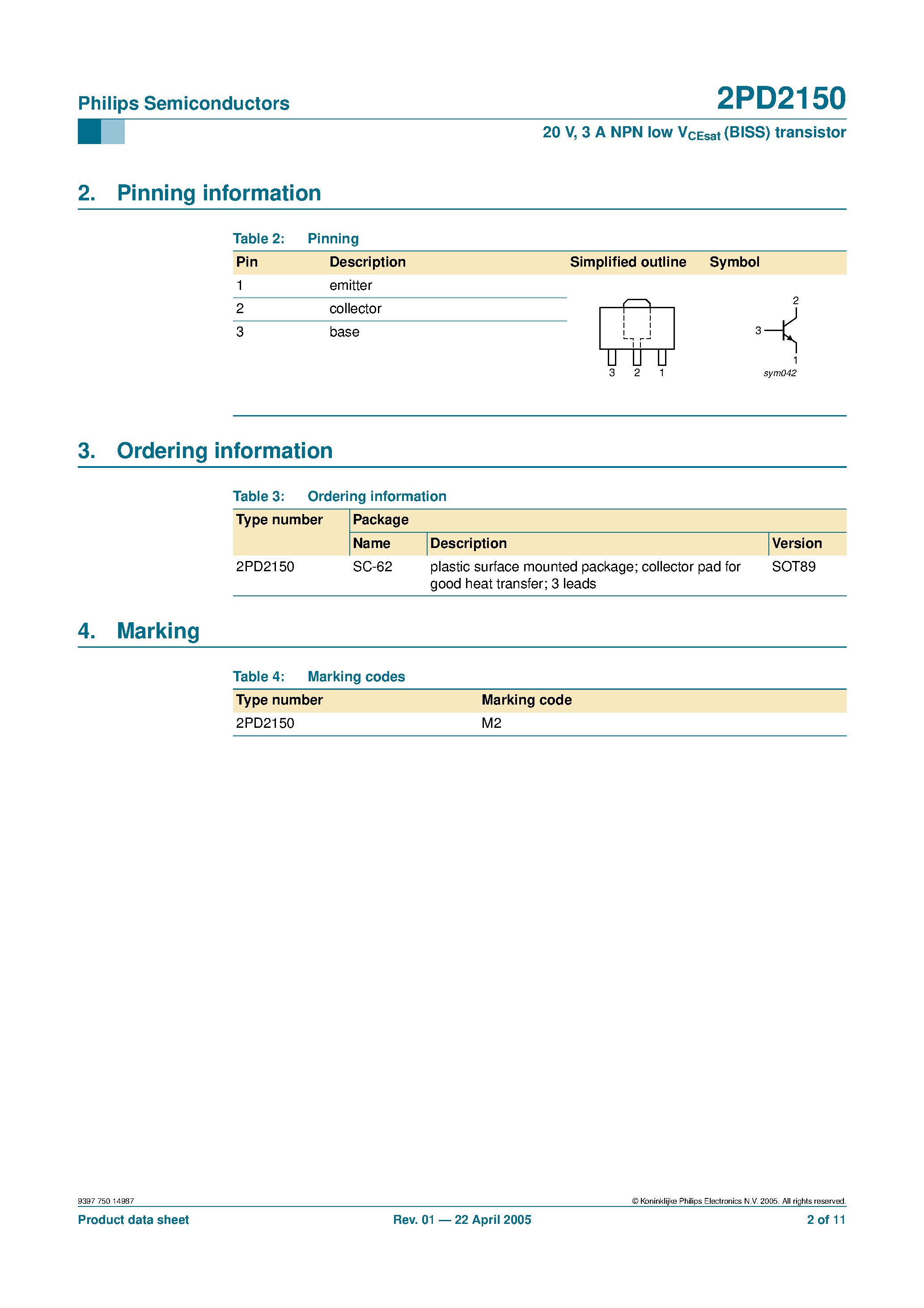 Datasheet 2PD2150 - NPN low VCEsat transistor page 2