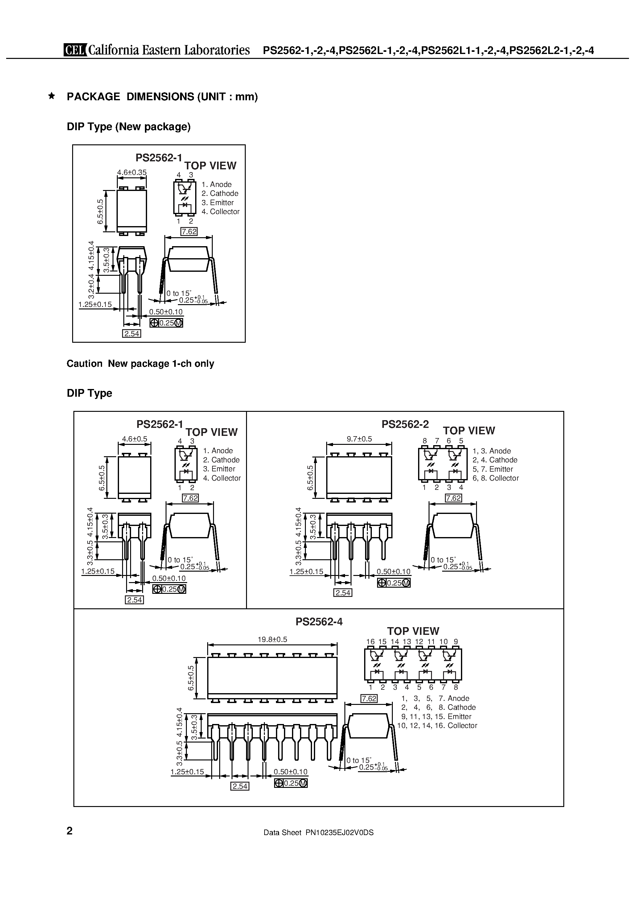 Datasheet PS2562-1 - (PS2562x-x) HIGH ISOLATION VOLTAGE DARLINGTON TRANSISTOR TYPE MULTI PHOTOCOUPLER SERIES page 2