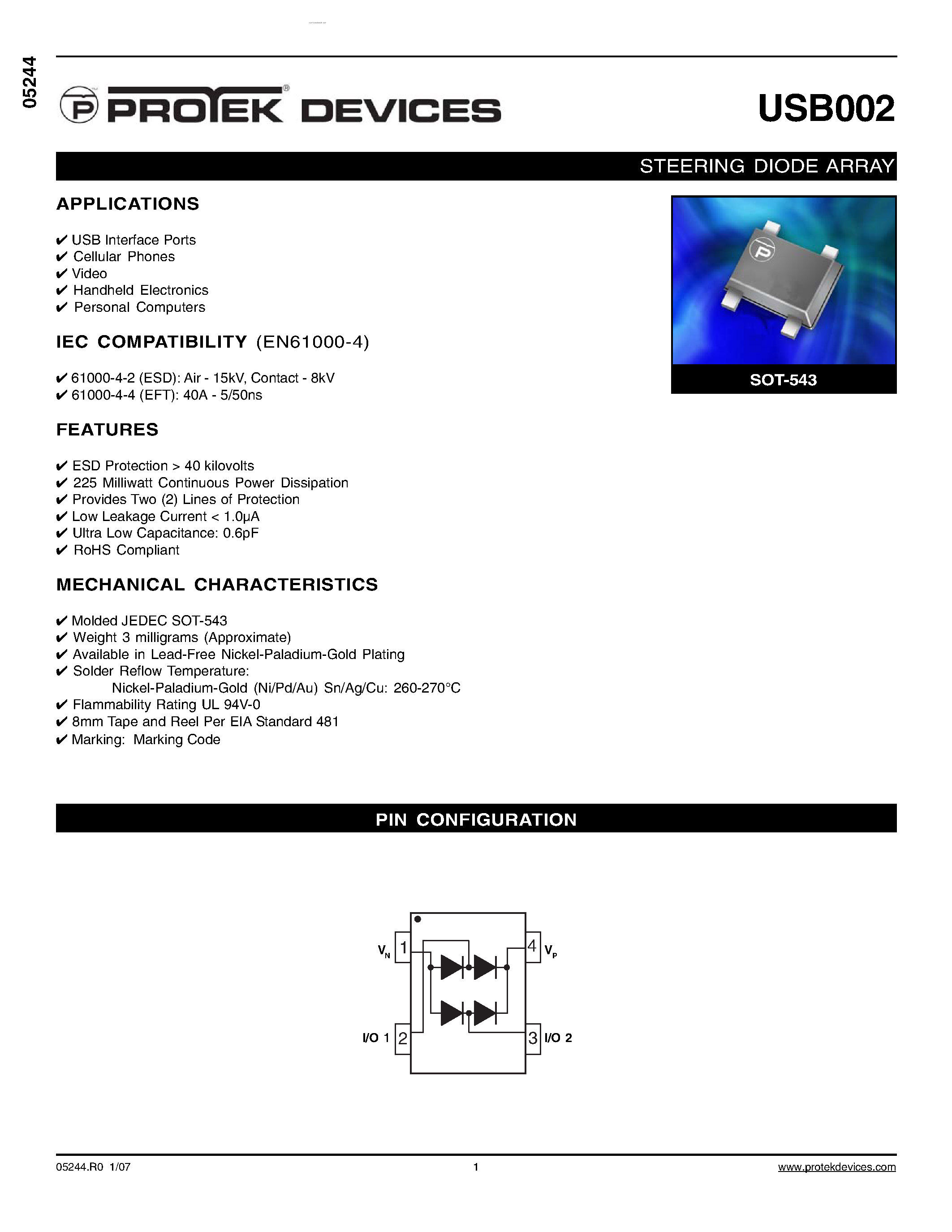 Даташит USB002 - STEERING DIODE ARRAY страница 1