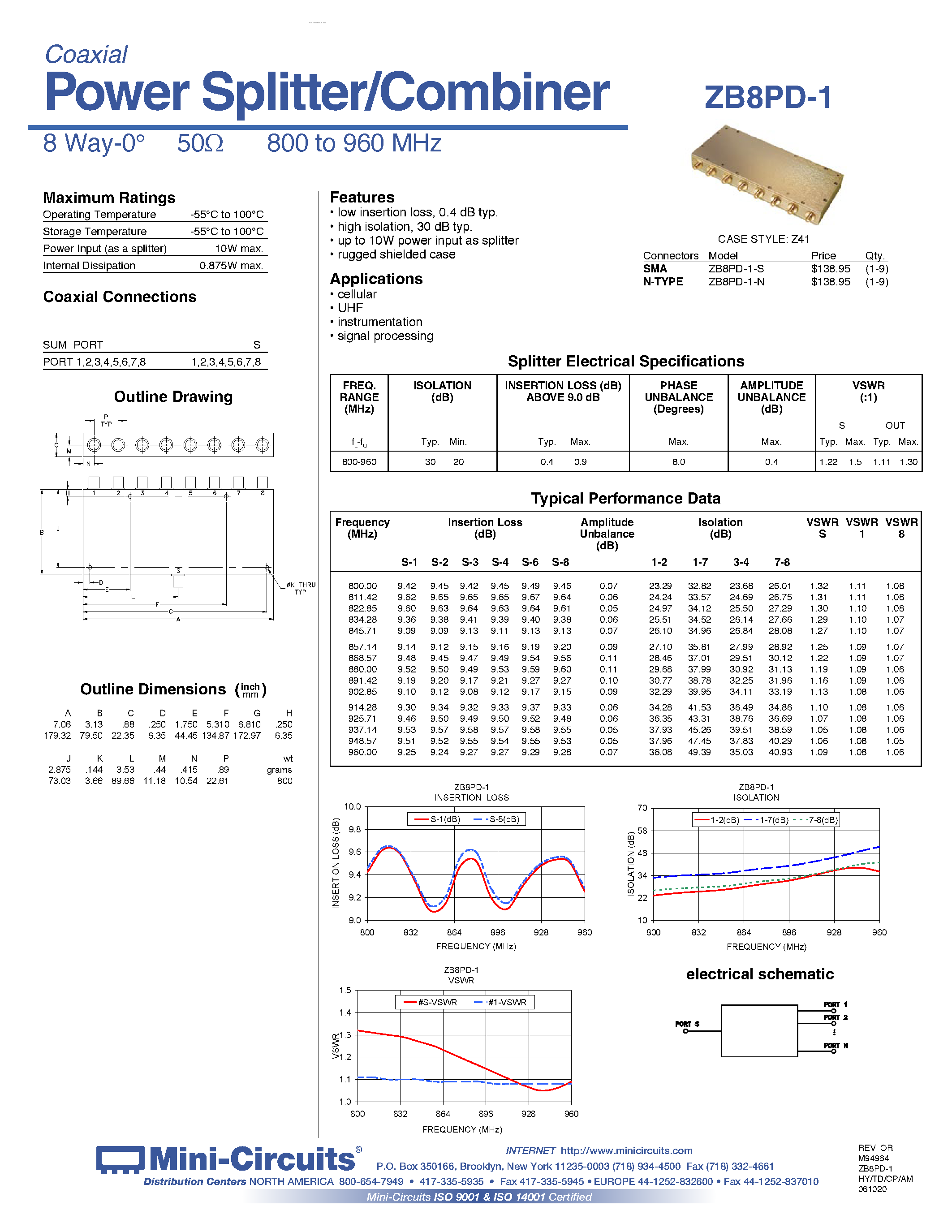 Datasheet ZB8PD-1 - Power Splitter/Combiner page 1