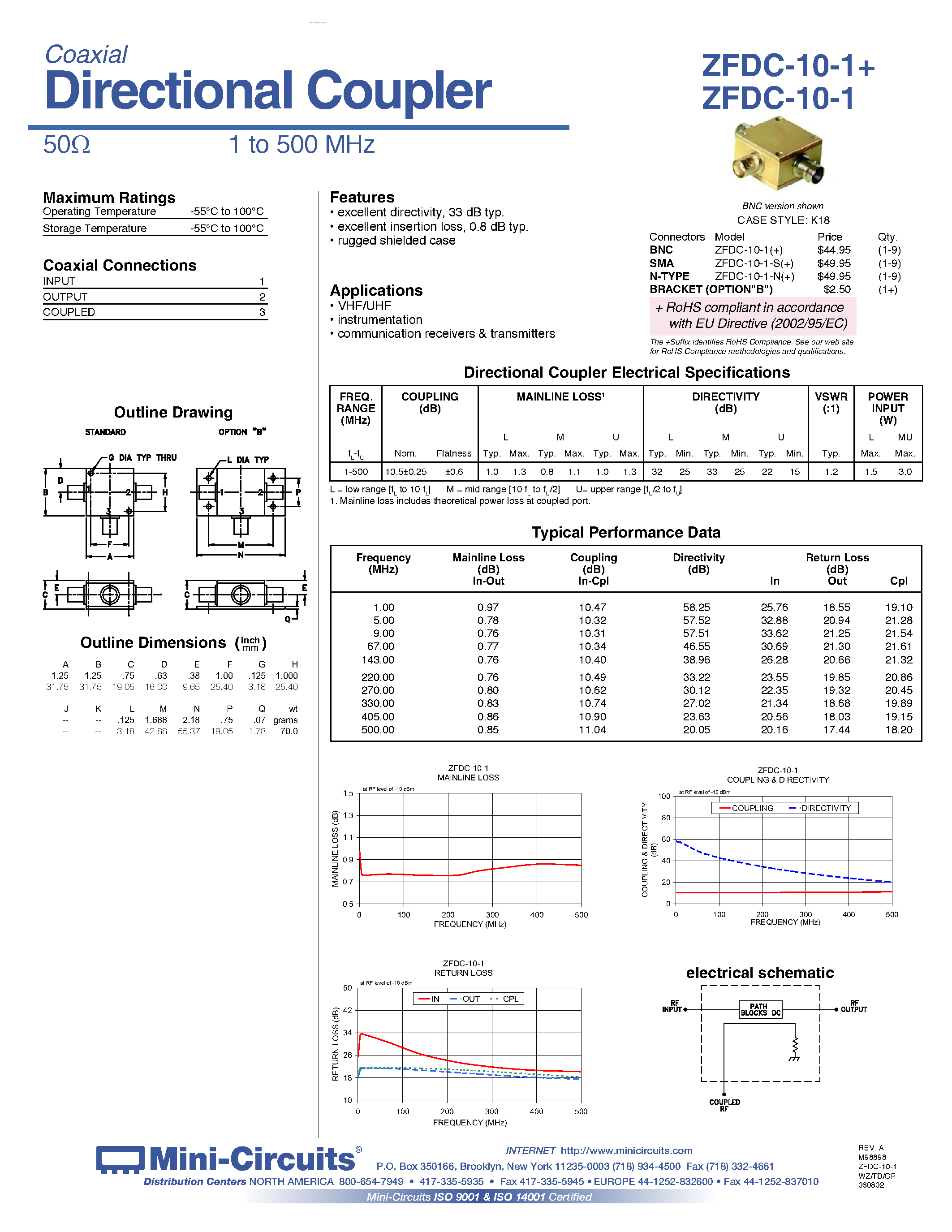 Datasheet ZFDC-10-1 page 1 Datasheet ZFDC-10-1 - Directional Coupler page 1