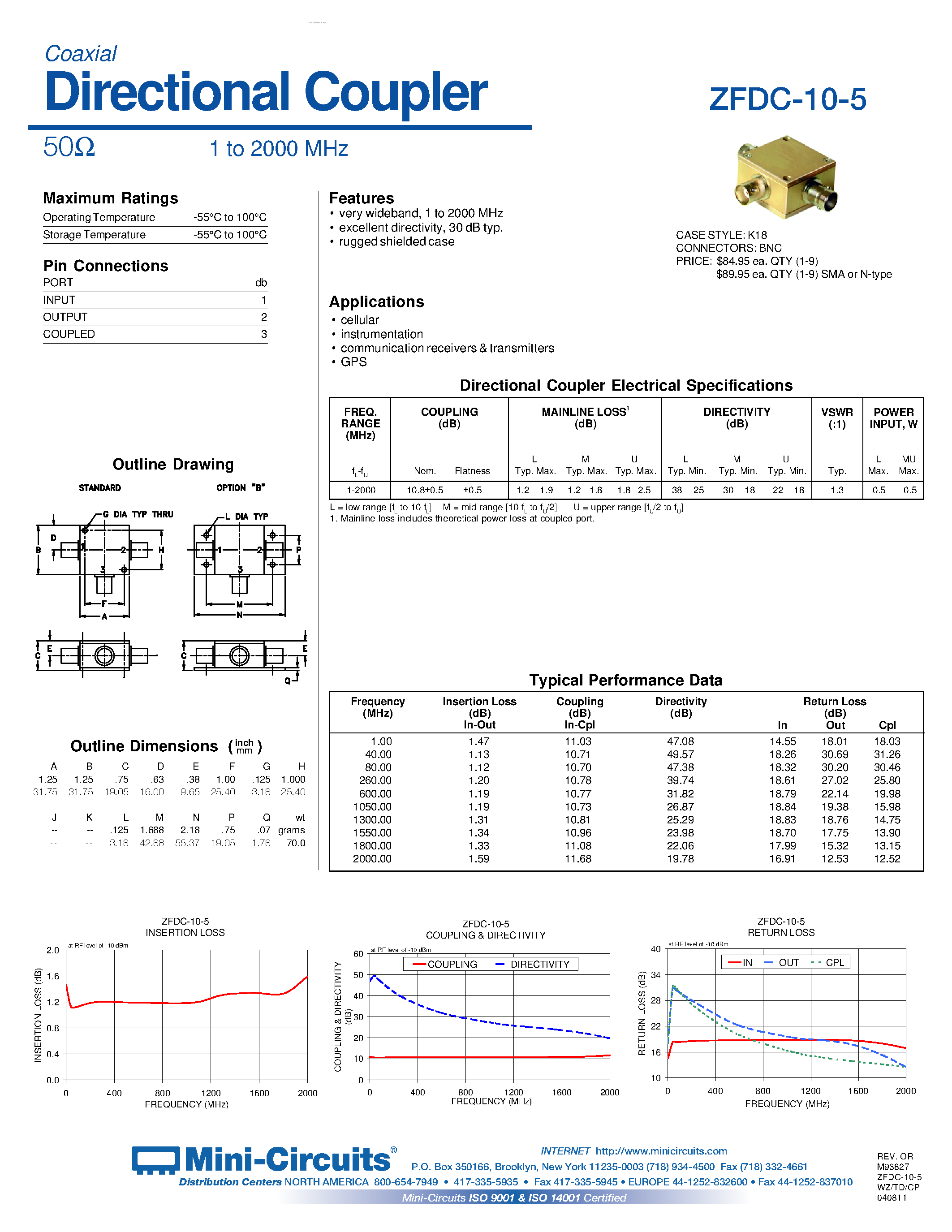 Datasheet ZFDC-10-5 - Directional Coupler page 1
