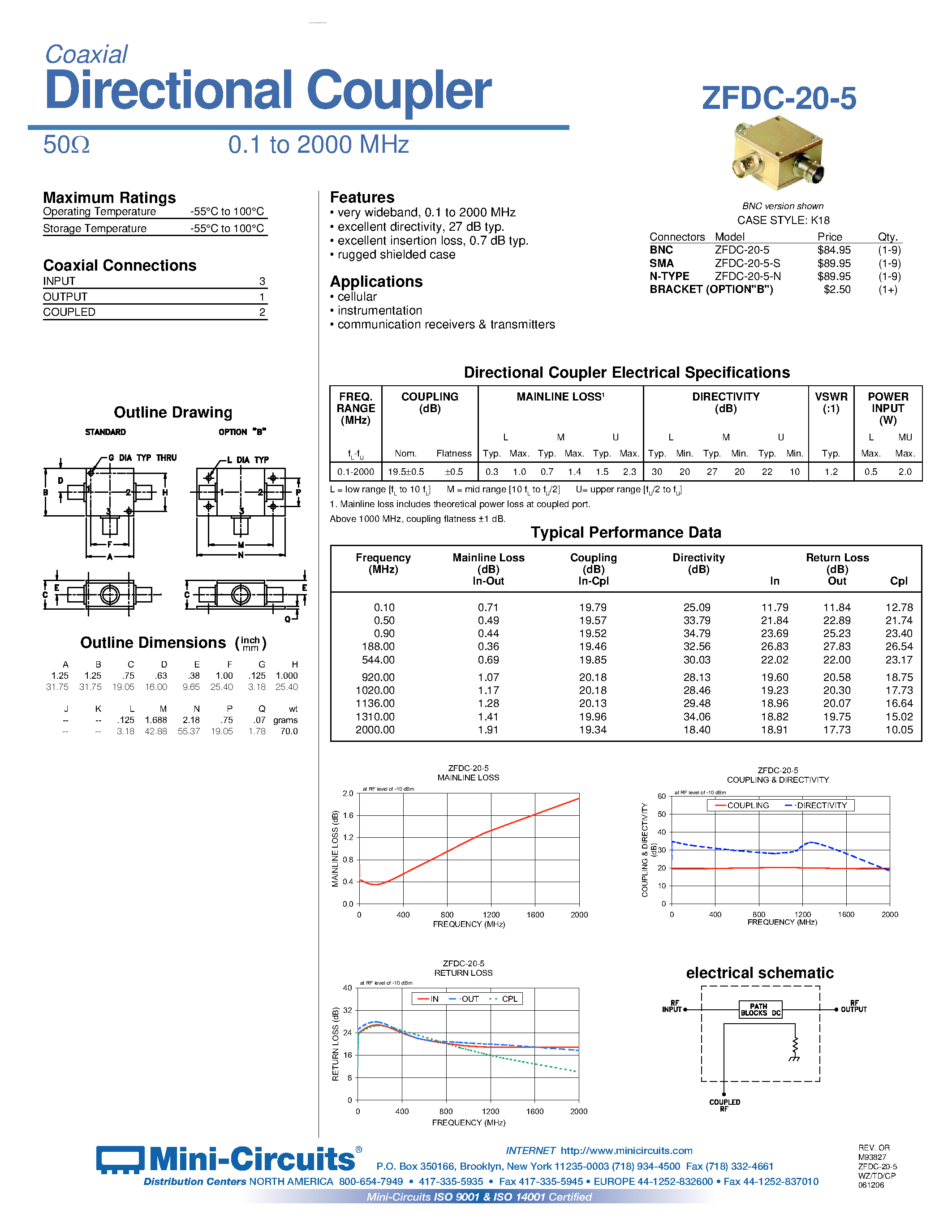 Datasheet ZFDC-20-5 - Directional Coupler page 1