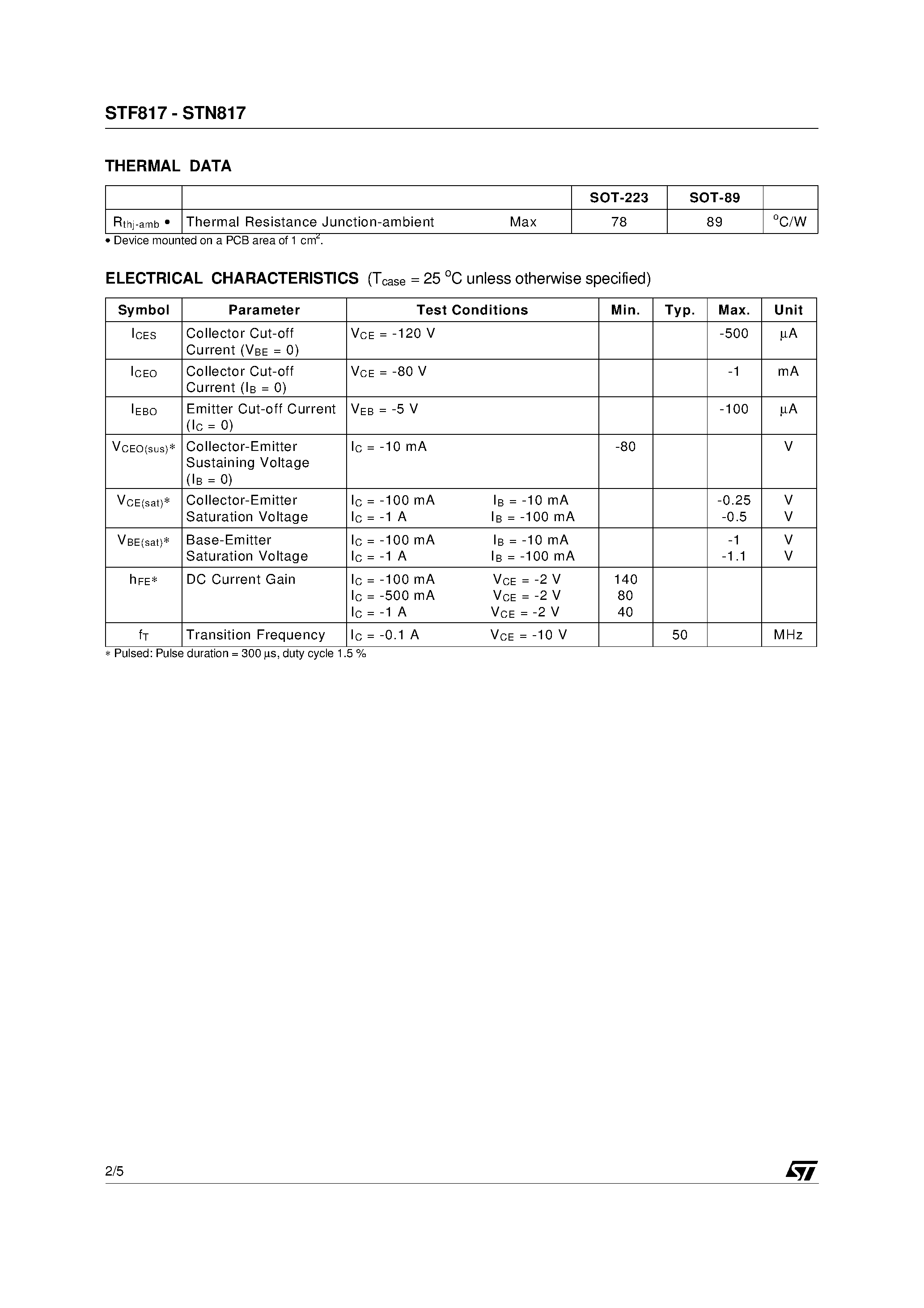 Datasheet STF817 - PNP MEDIUM POWER TRANSISTORS page 2