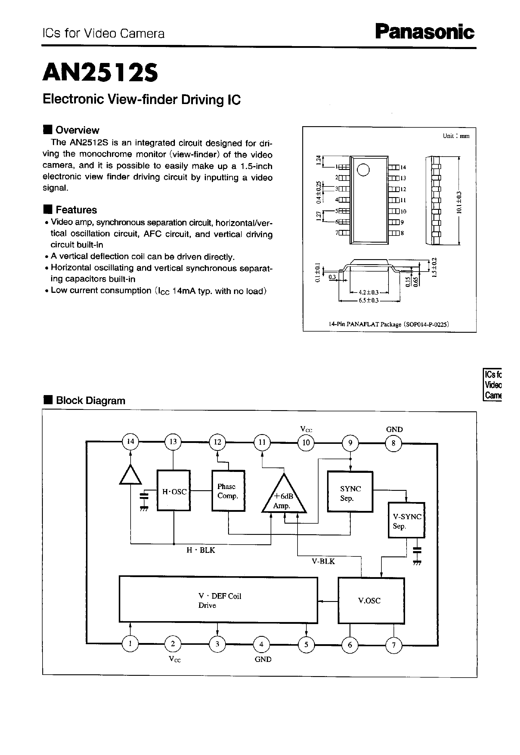 Datasheet AN2512S - Electronic View-finder Driving IC page 1