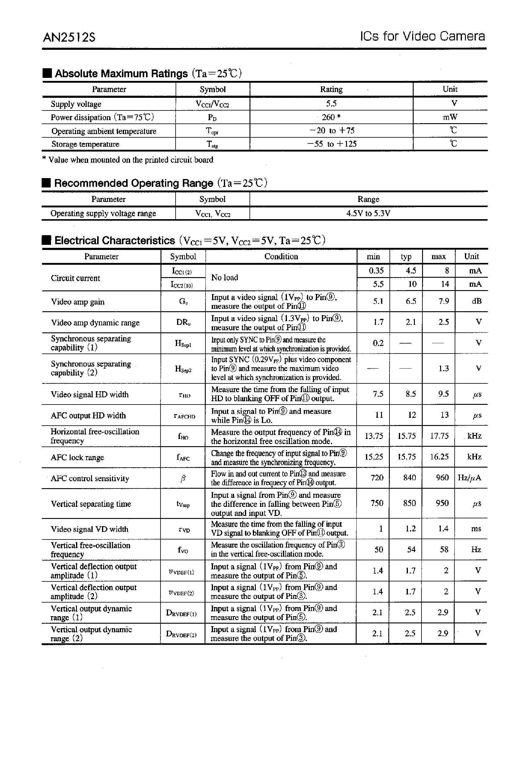 Datasheet AN2512S - Electronic View-finder Driving IC page 2