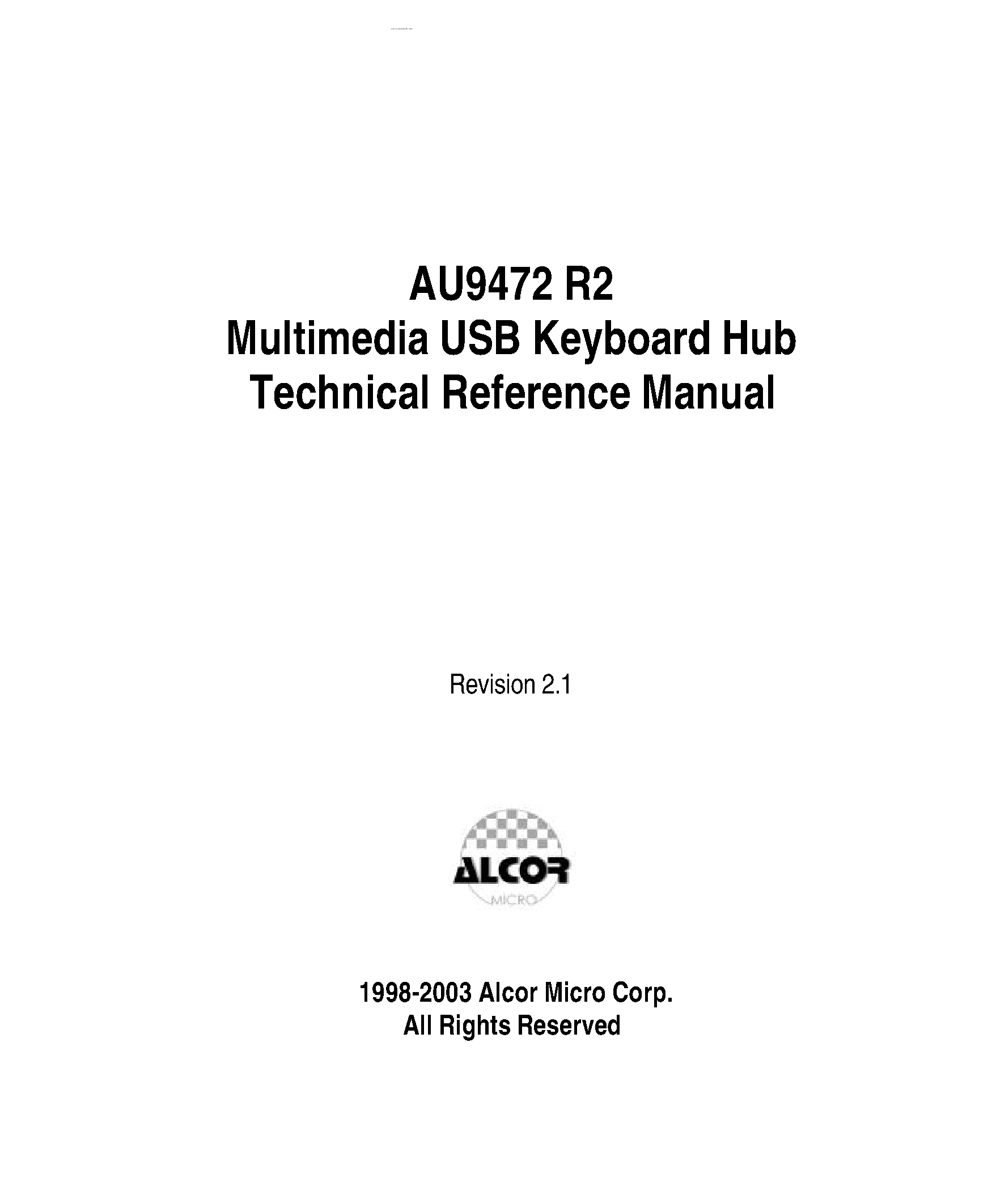 Даташит AU9472R2 - Integrated USB Keyboard and 2 Port Hub Controller Chip страница 1