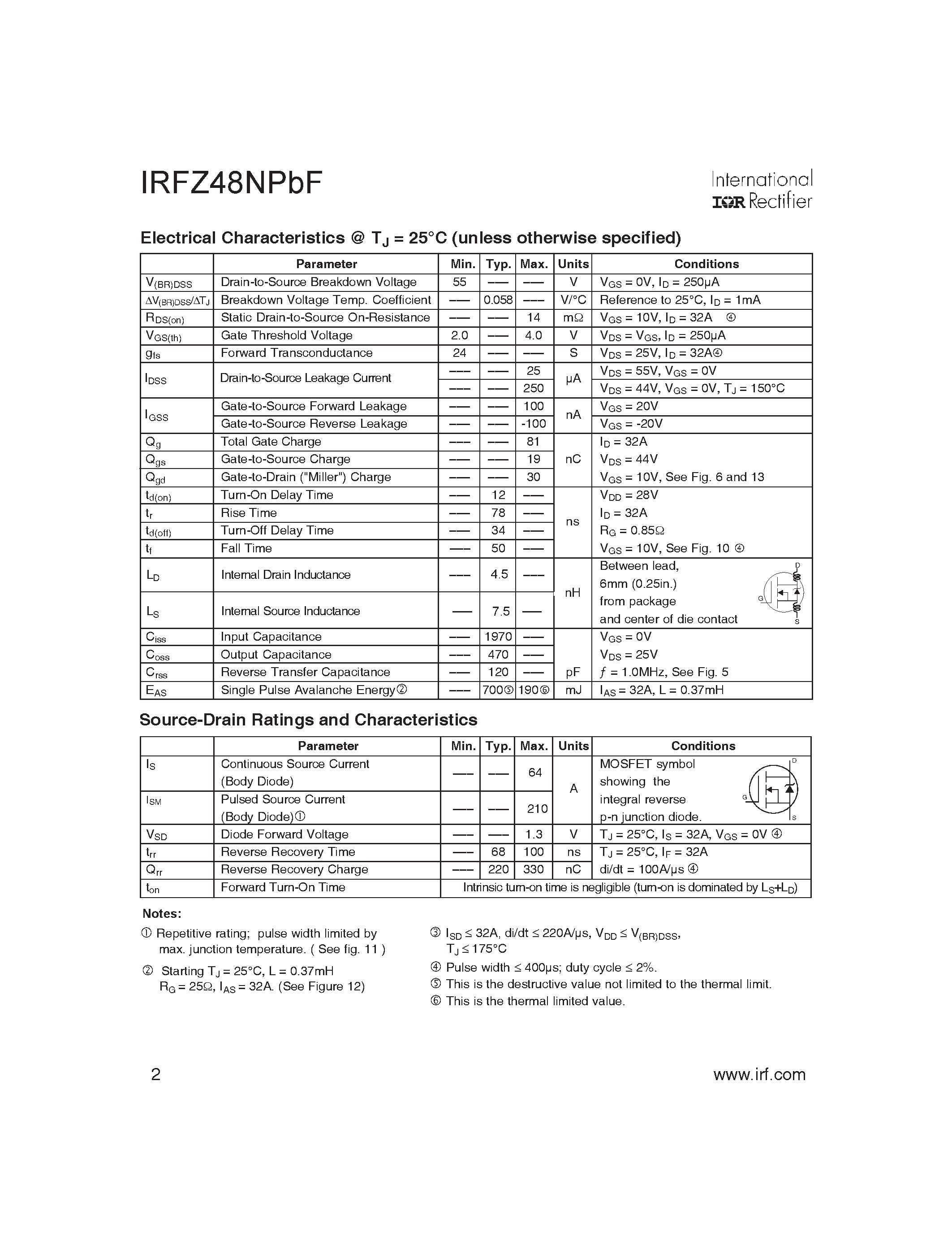 Datasheet IRFZ48NPBF - HEXFET Power MOSFET page 2