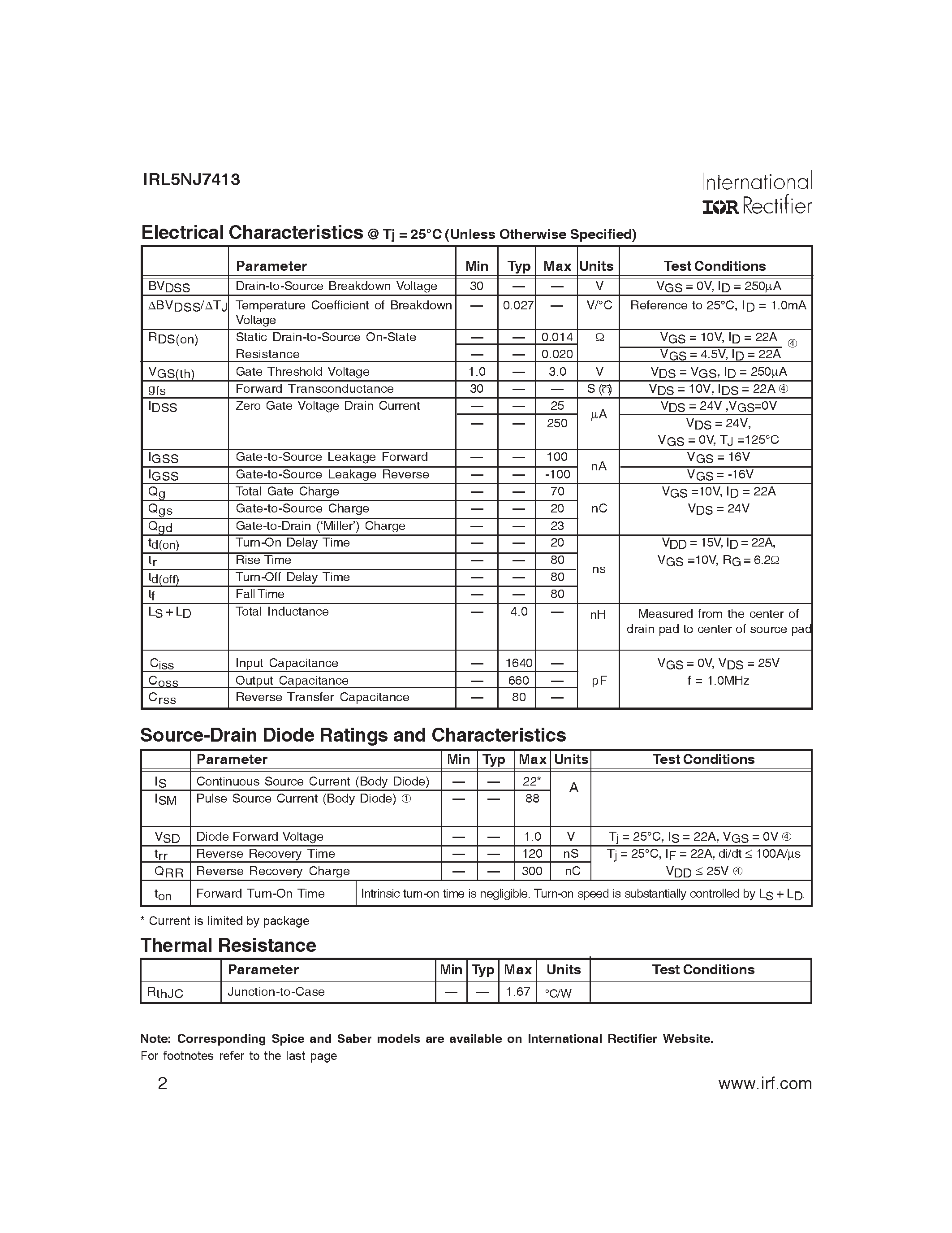 Datasheet IRL5NJ7413 - HEXFET POWER MOSFET SURFACE MOUNT page 2