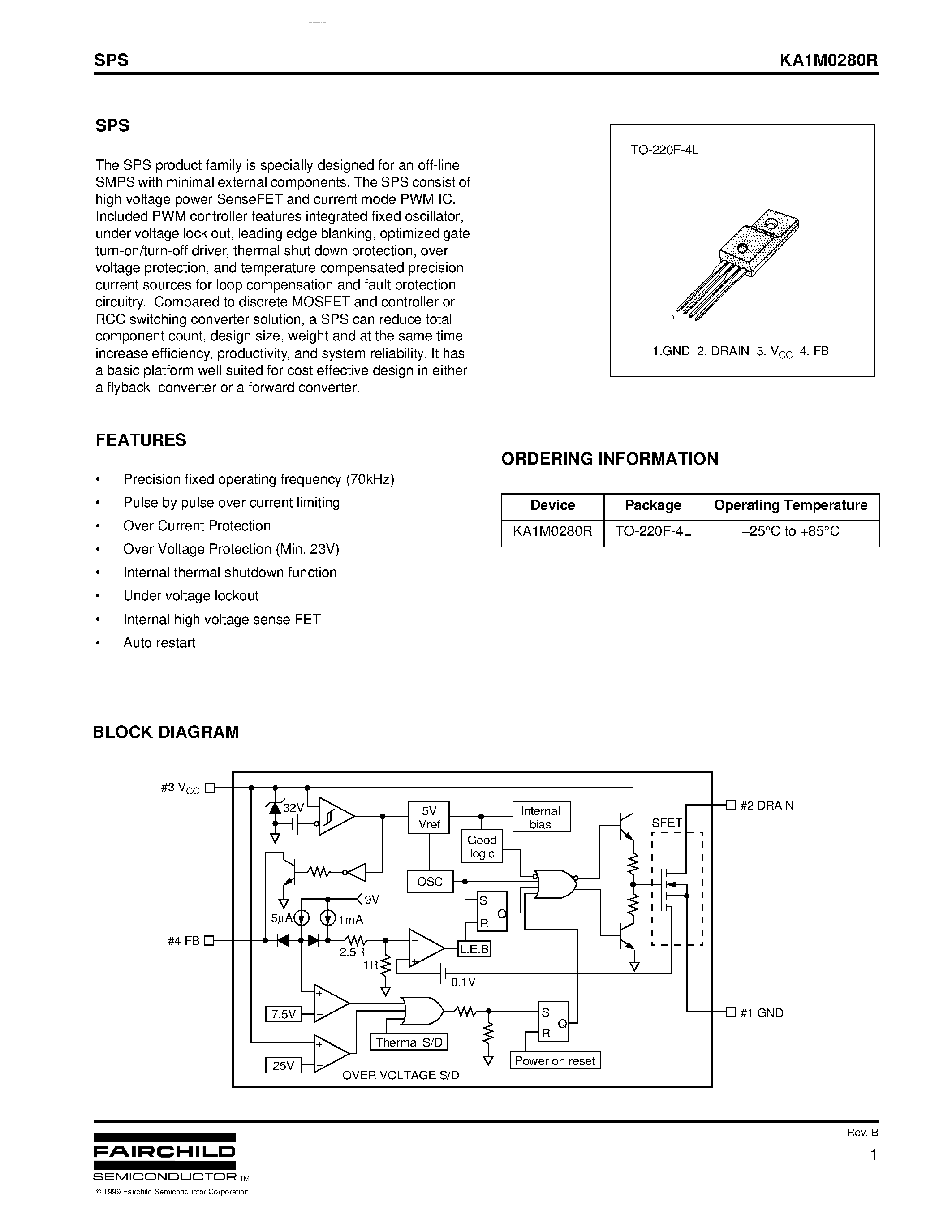 Даташит на микросхему KA1M0280R страница 1 Даташит KA1M0280R - SPS страница 1