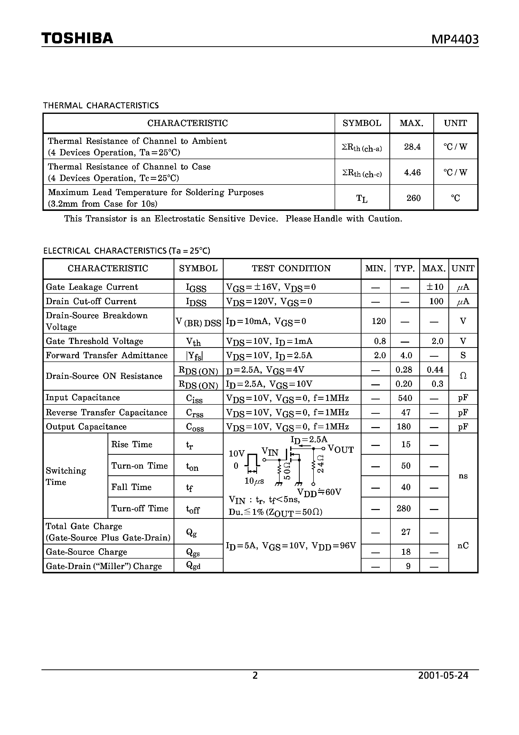 Datasheet MP4403 - TOSHIBA POWER MOS FET MODULE SILICON N CHANNEL MOS TYPE page 2