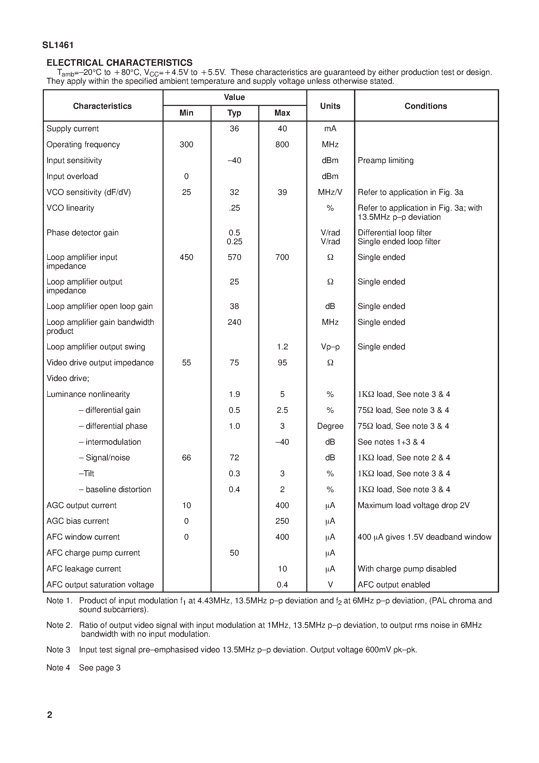 Даташит SL1461 - WIDEBAND PLL FM DEMODULATOR страница 2