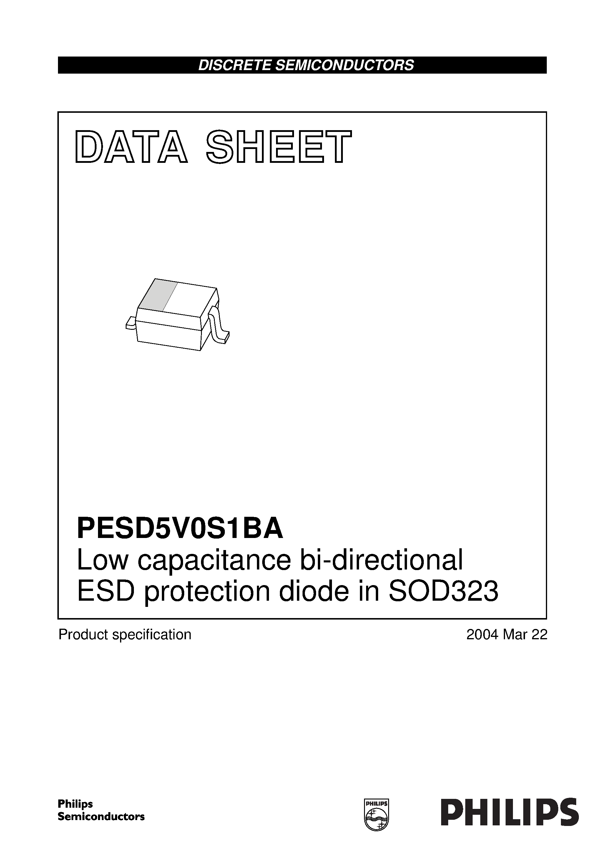 Даташит PESD5V0S1BA - Low capacitance bidirectional ESD protection diodes страница 1