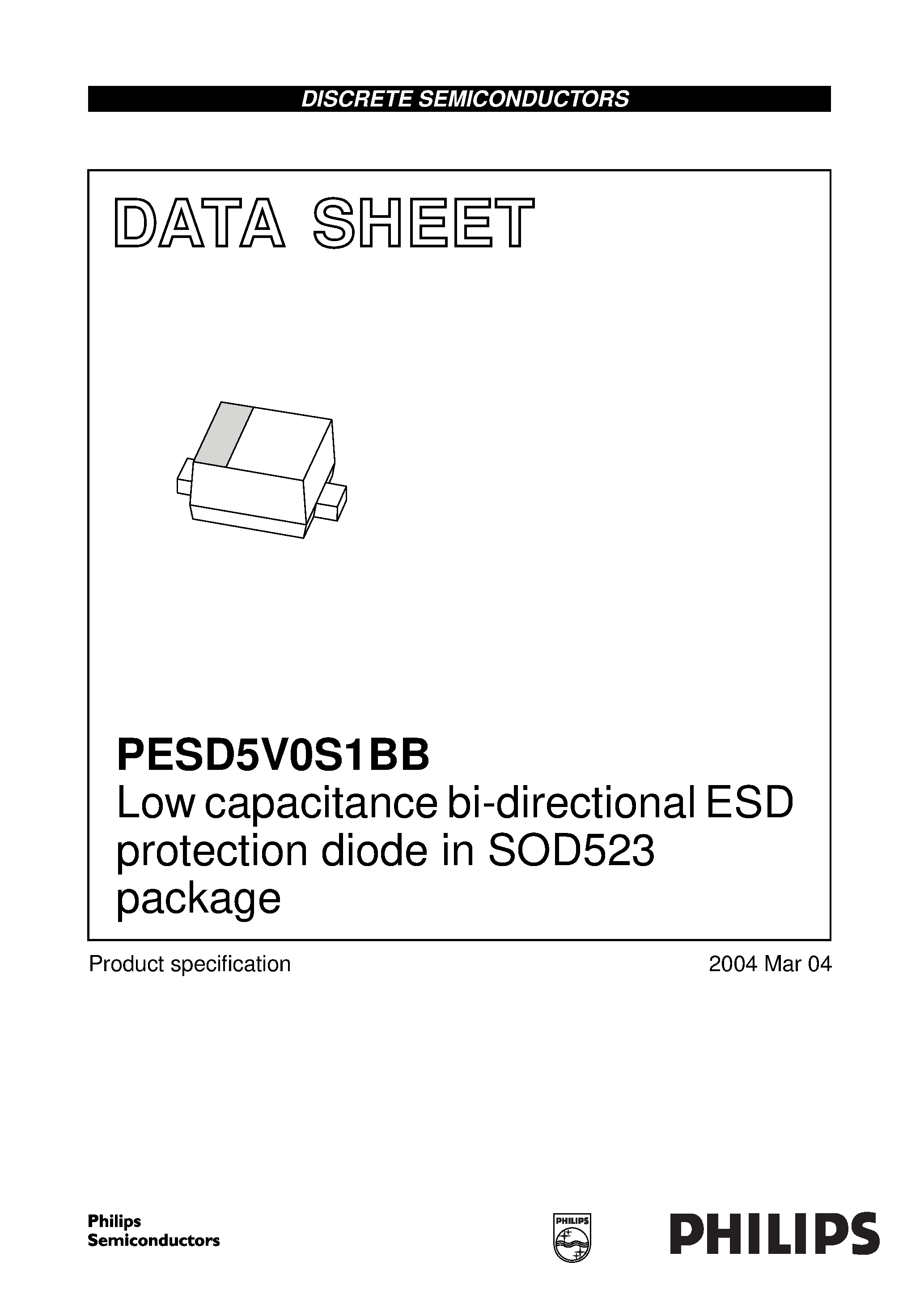 Даташит PESD5V0S1BB - Low capacitance bidirectional ESD protection diodes страница 1