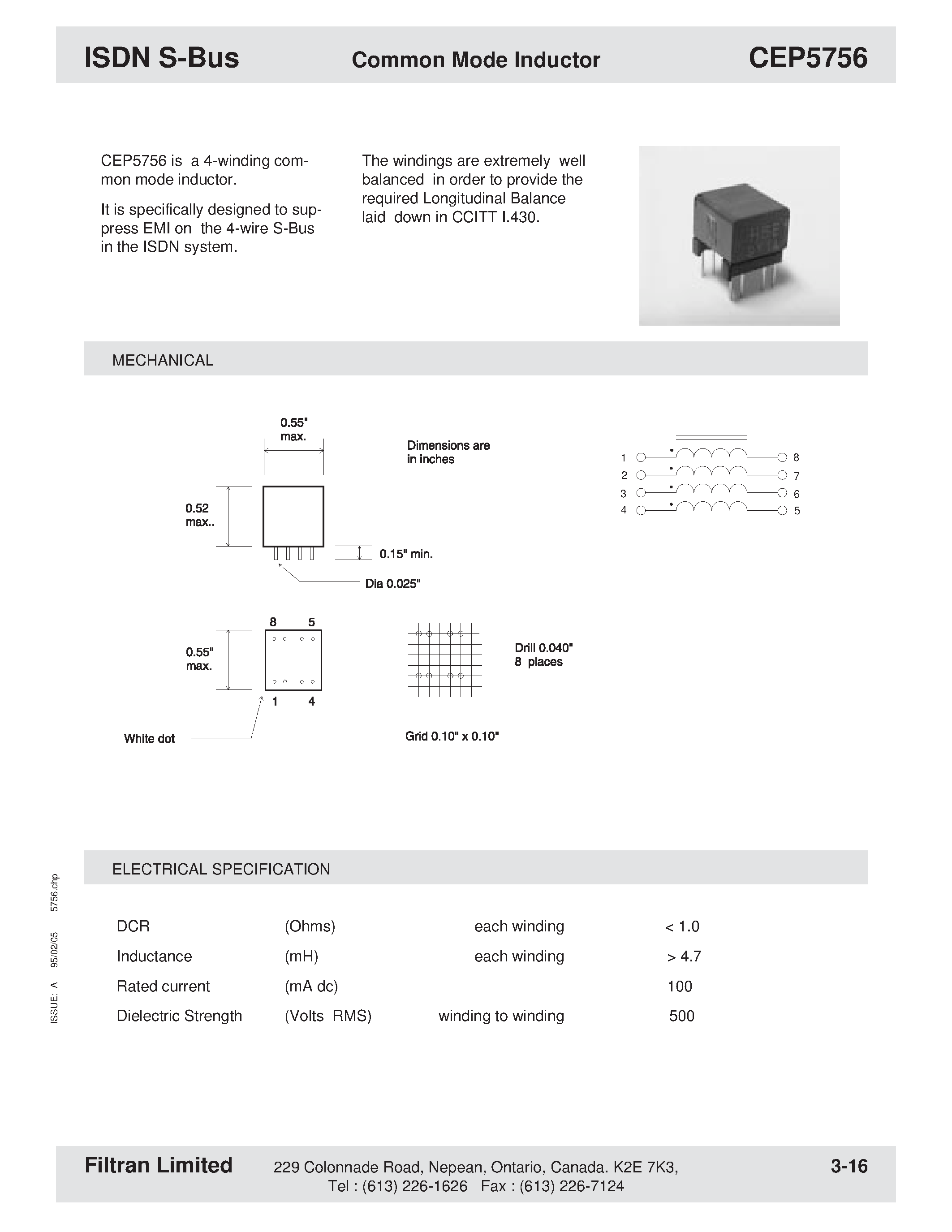 Datasheet CEP5756 - ISDN S-Bus Common Mode Inductor page 1