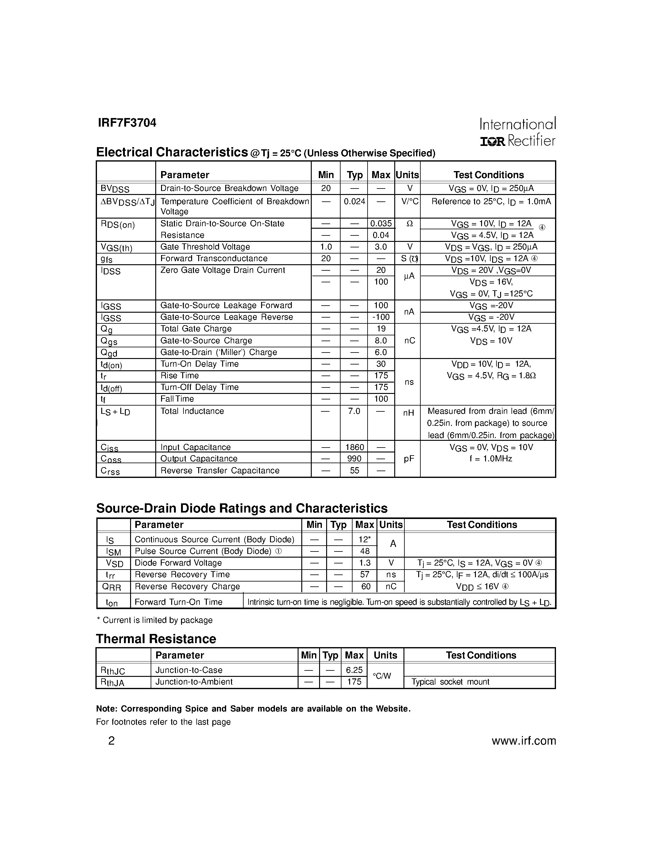 Datasheet IRF7F3704 - POWER MOSFET THRU-HOLE page 2