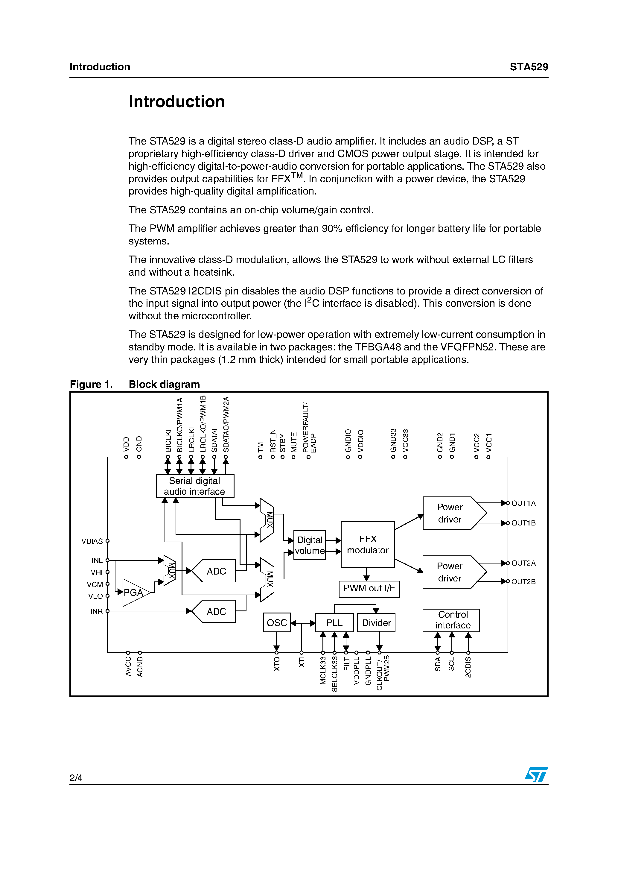 Datasheet STA529 page 2 Datasheet STA529 - 2 x 100 mW class-D amplifier page 2