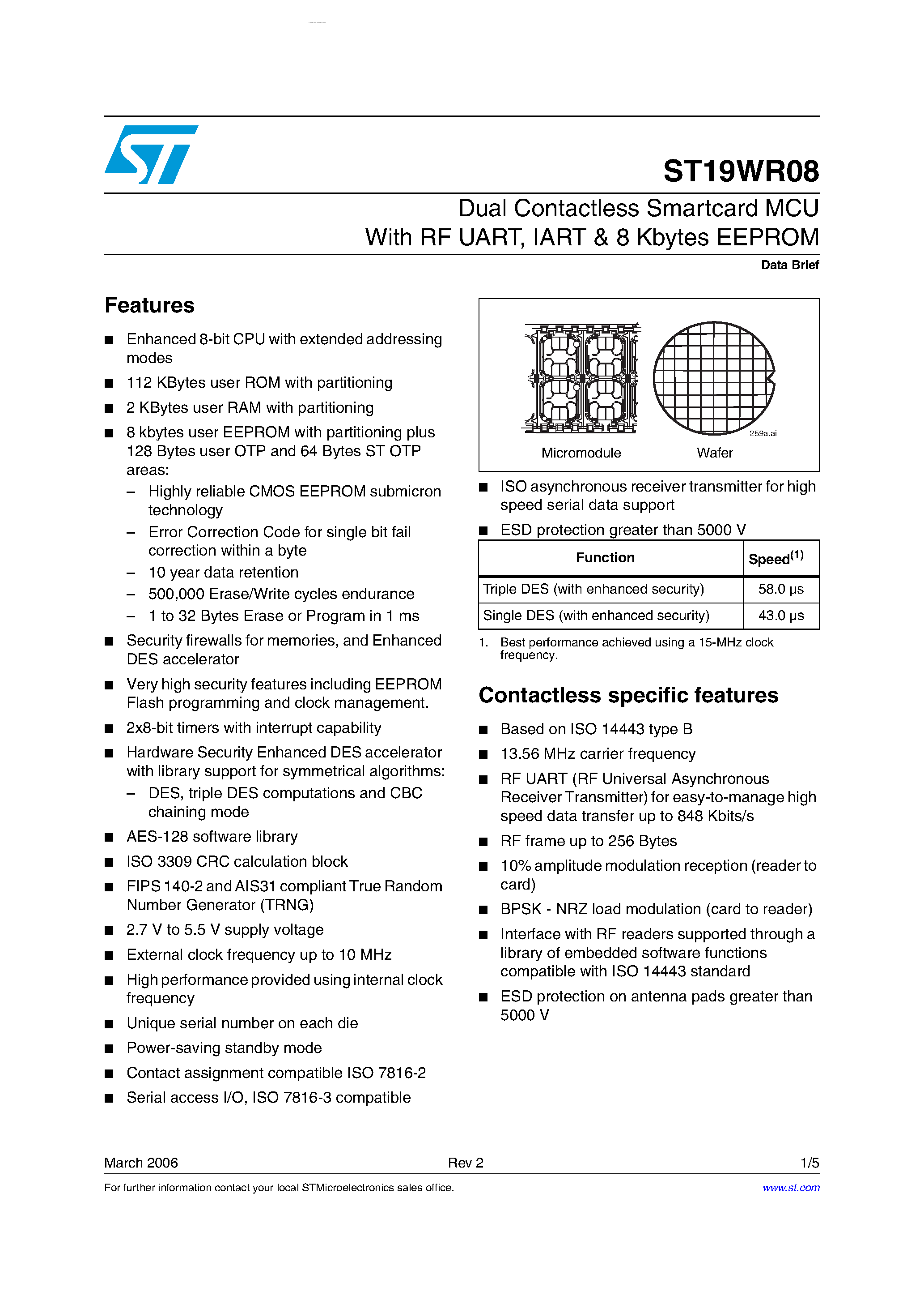 Даташит ST19WR08 - Dual Contactless Smartcard MCU страница 1