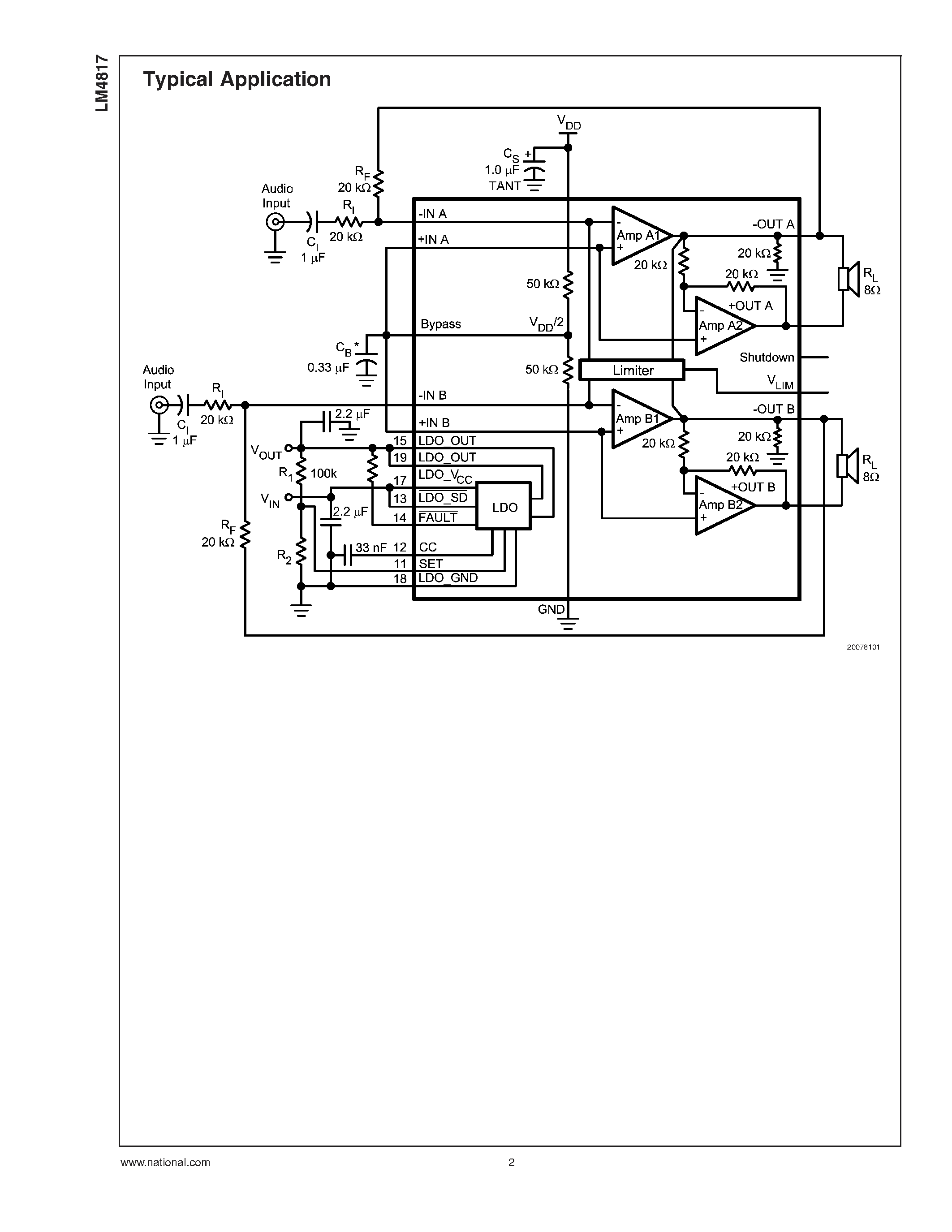 Datasheet LM4817 page 2 Datasheet LM4817 - 1W Stereo Audio Amplifier Plus Adjustable Output Limiter Plus Adjustable LDO page 2