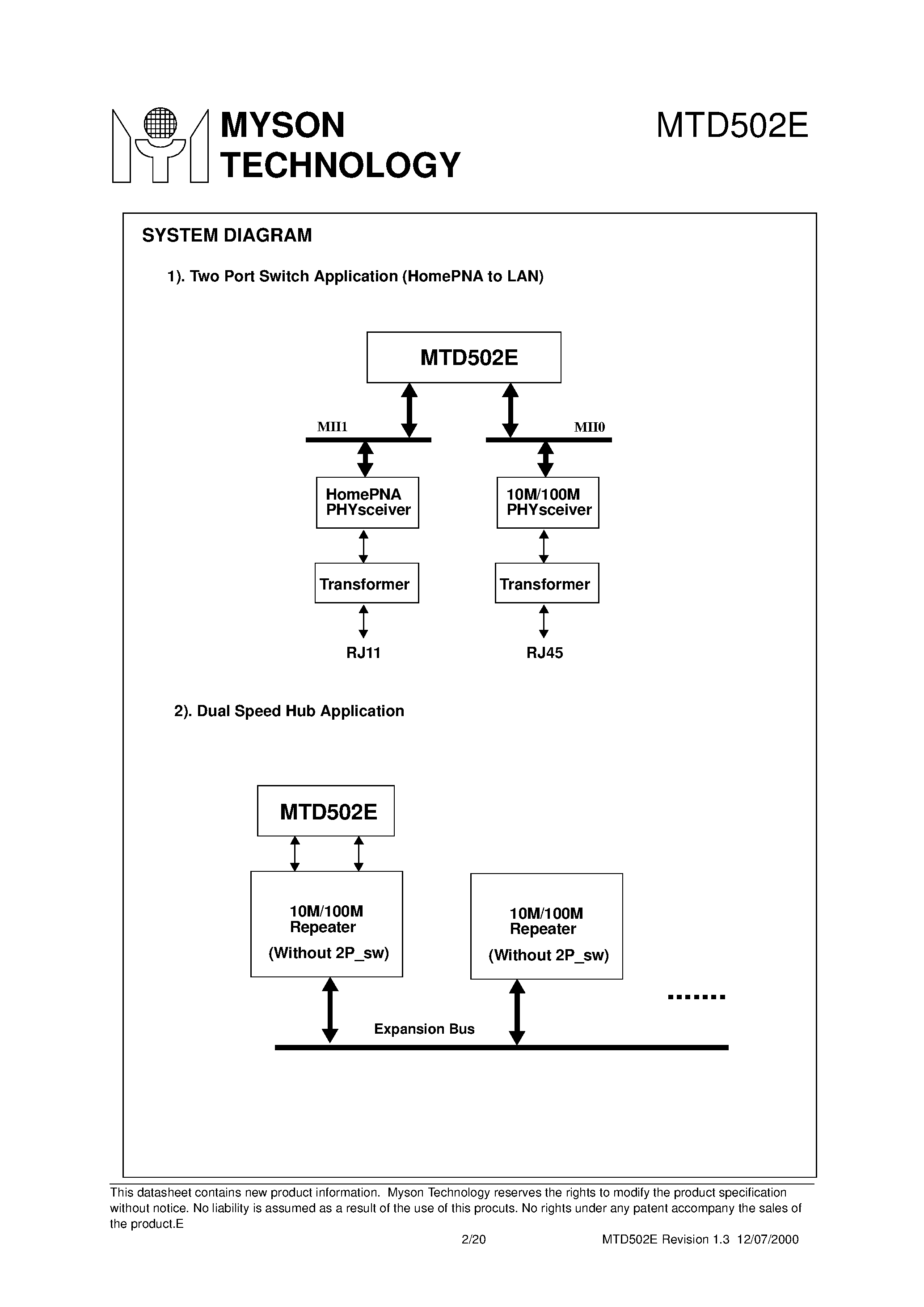Datasheet MTD502E - 2 Port 10M/100M Switch page 2