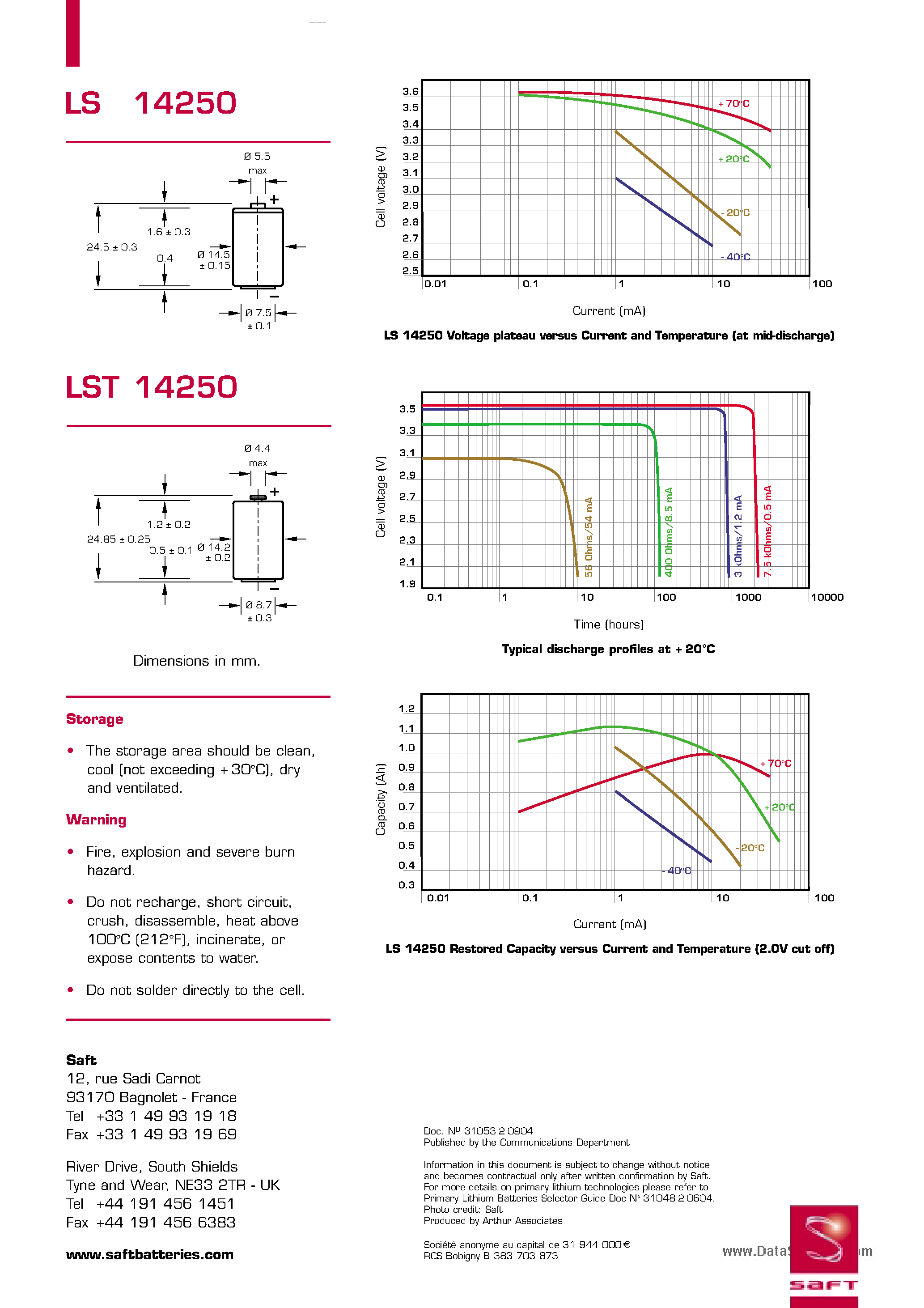 Datasheet LST14250 - Battery page 2