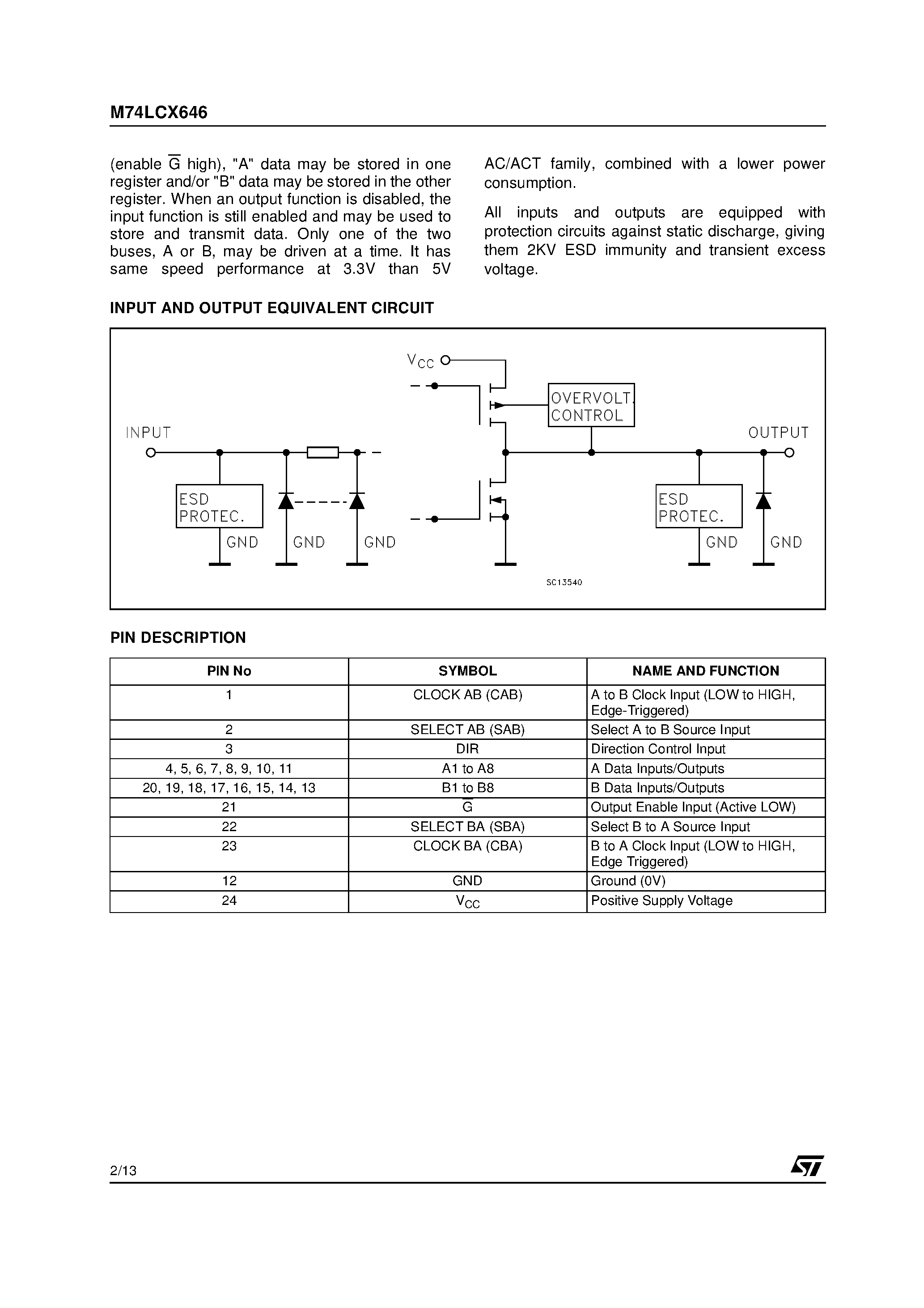Даташит на микросхему 74LCX646 страница 2 Даташит 74LCX646 - CMOS OCTAL BUS TRANSCEIVER/REGISTER страница 2