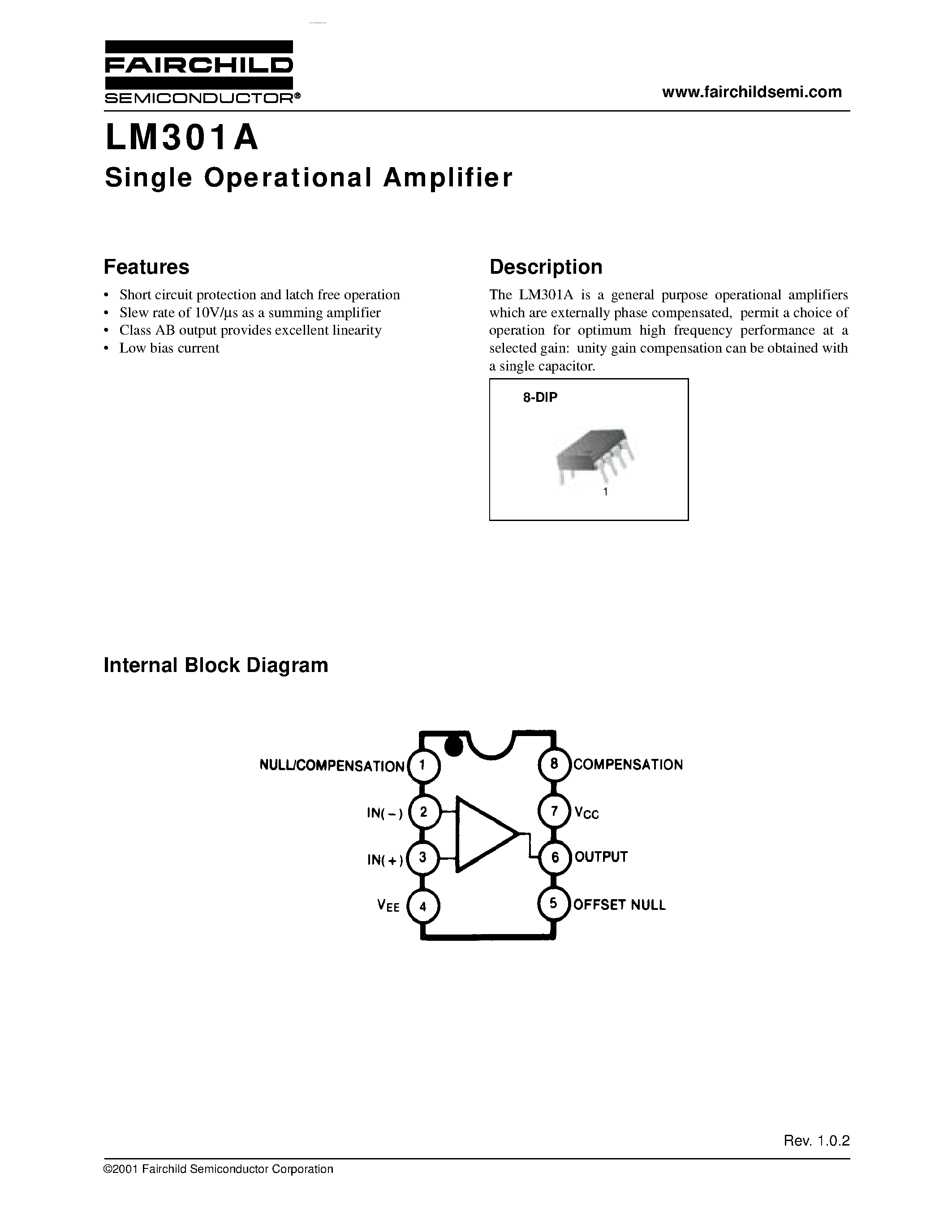Даташит на микросхему LM301A страница 1 Даташит LM301A - Single Operational Amplifier страница 1