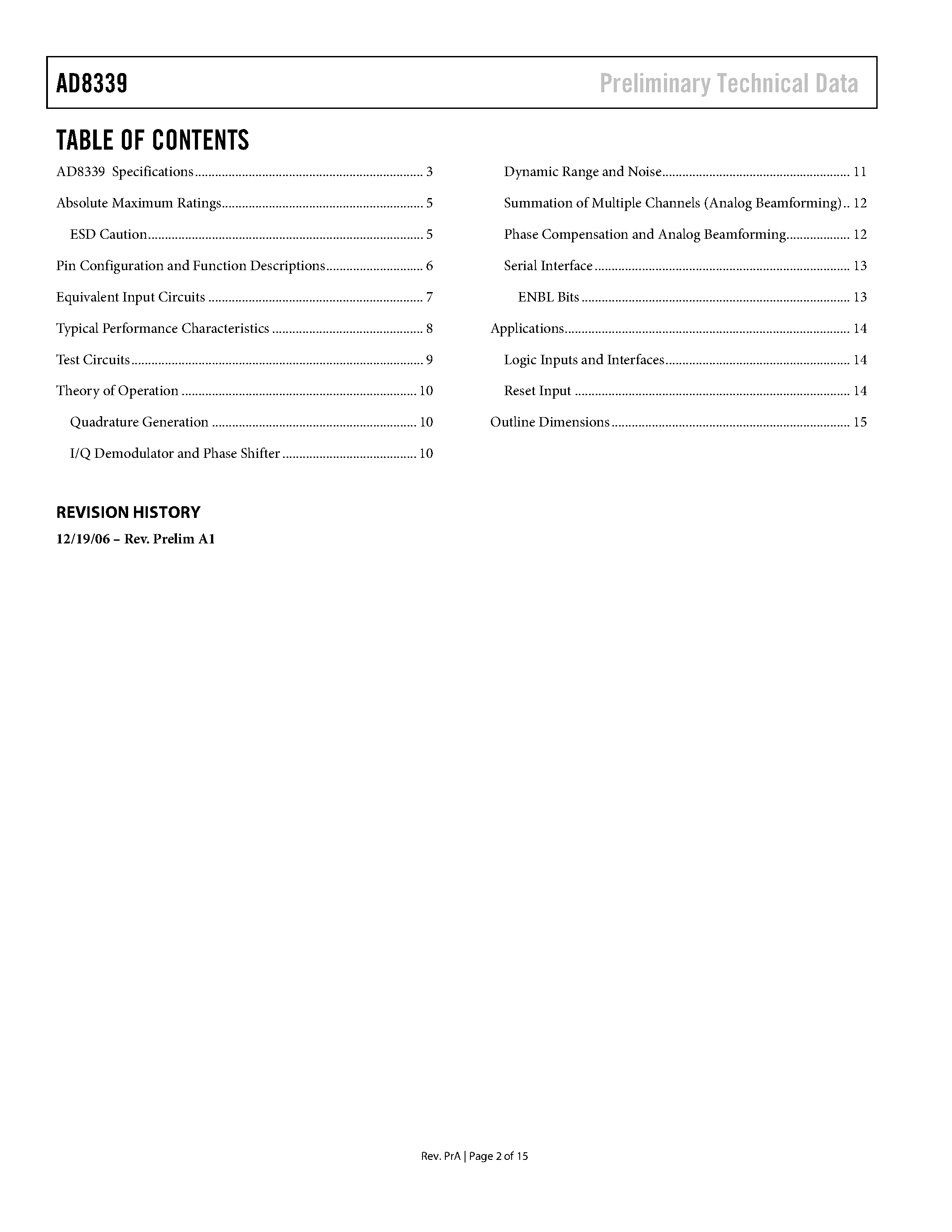 Datasheet AD8339 page 2 Datasheet AD8339 - Quad I/Q Demodulator And Phase Shifter page 2