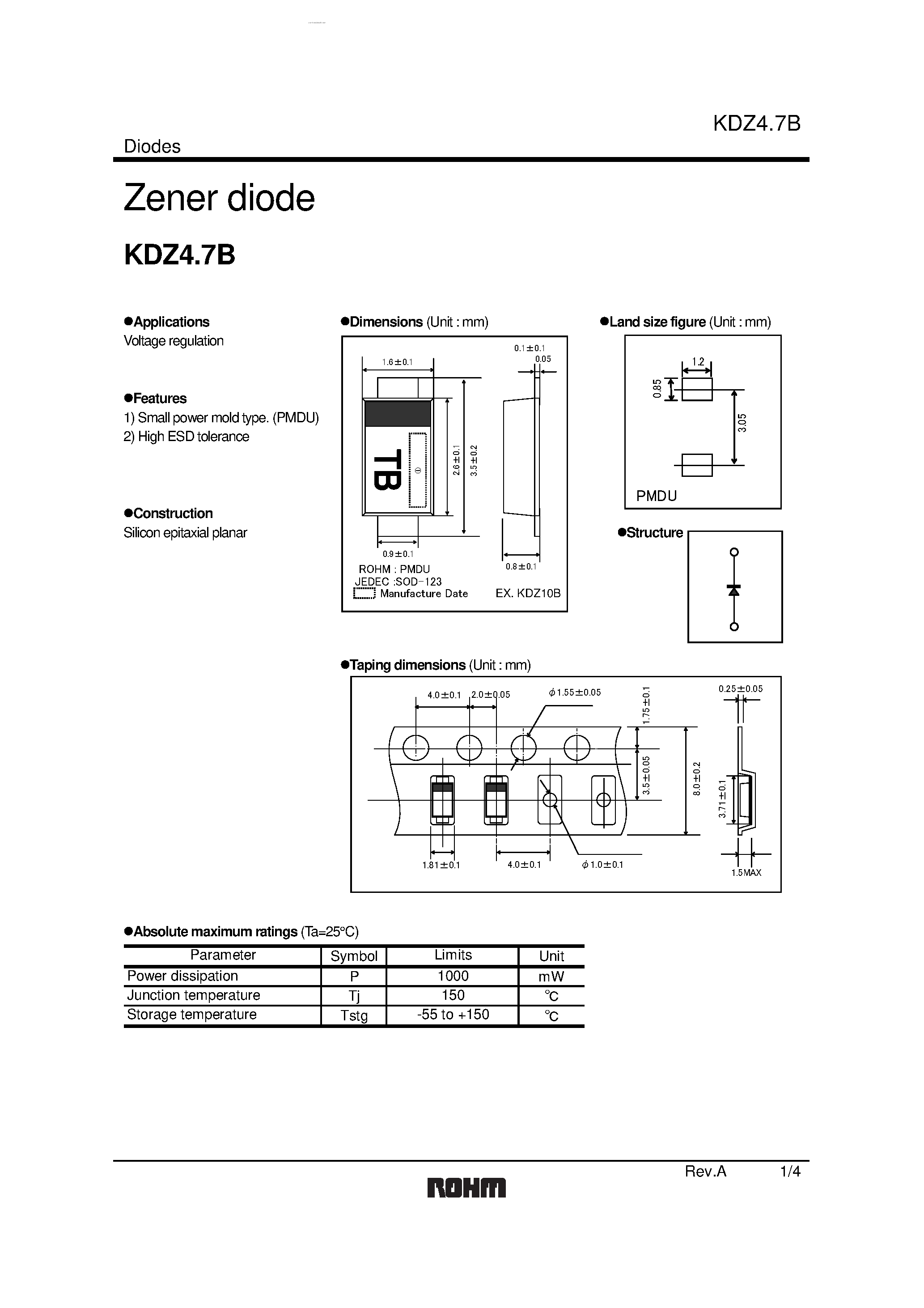 Datasheet KDZ10B - (KDZx.xB) Zener diode page 1