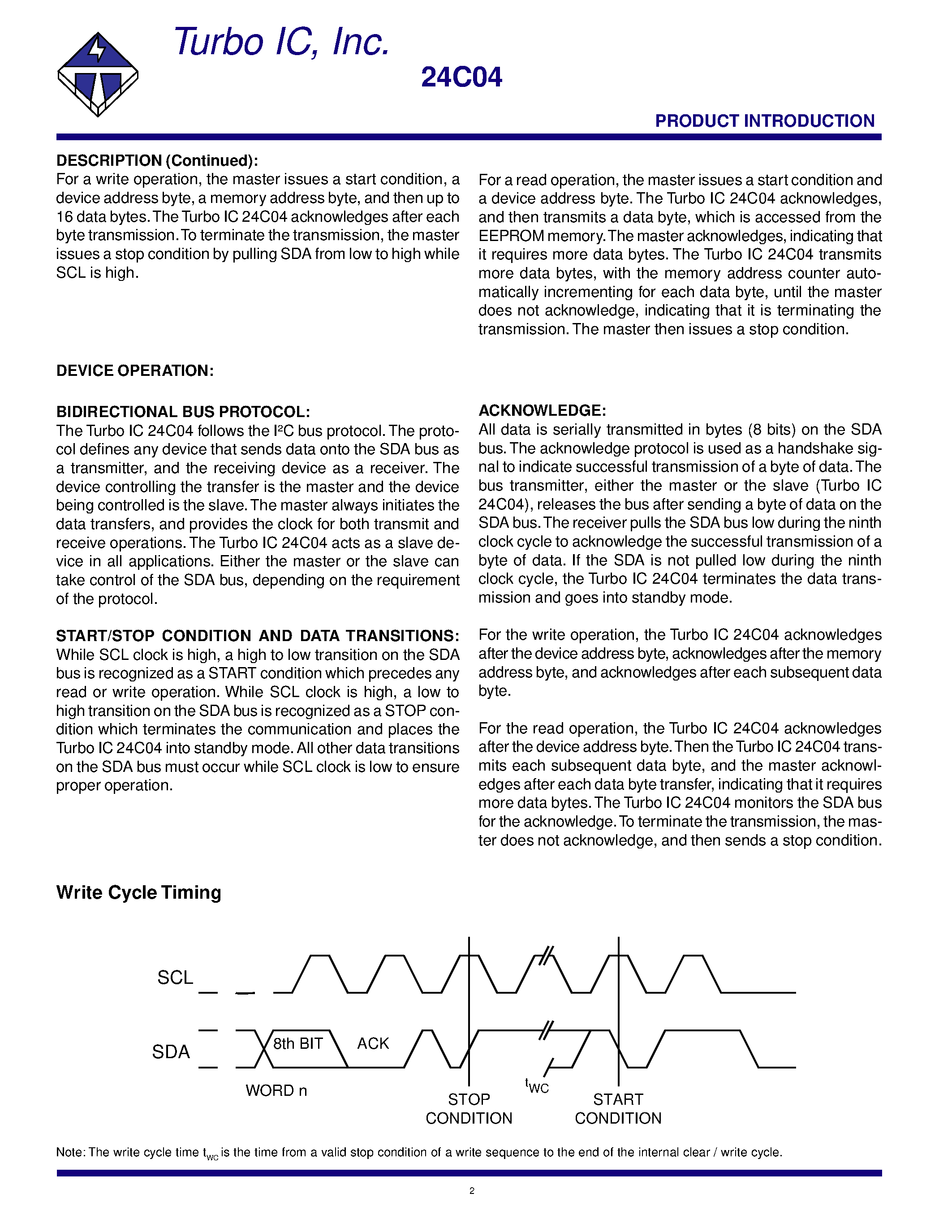 Datasheet 24C04 - ELECTRICALLY ERASABLE PROGRAMMABLE ROM 512 X 8 BIT EEPROM page 2