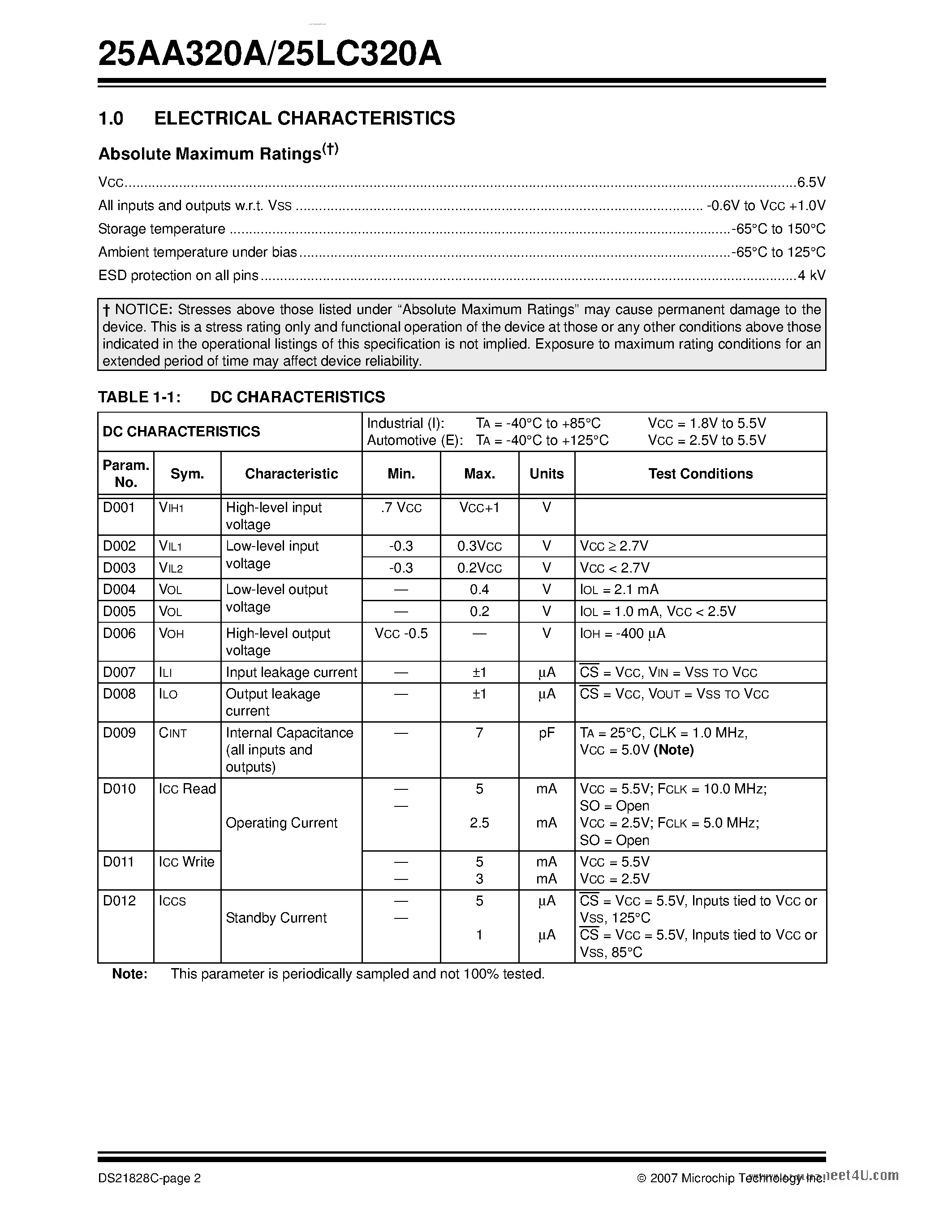 Datasheet 25AA320A - 32K SPI Bus Serial EEPROM page 2