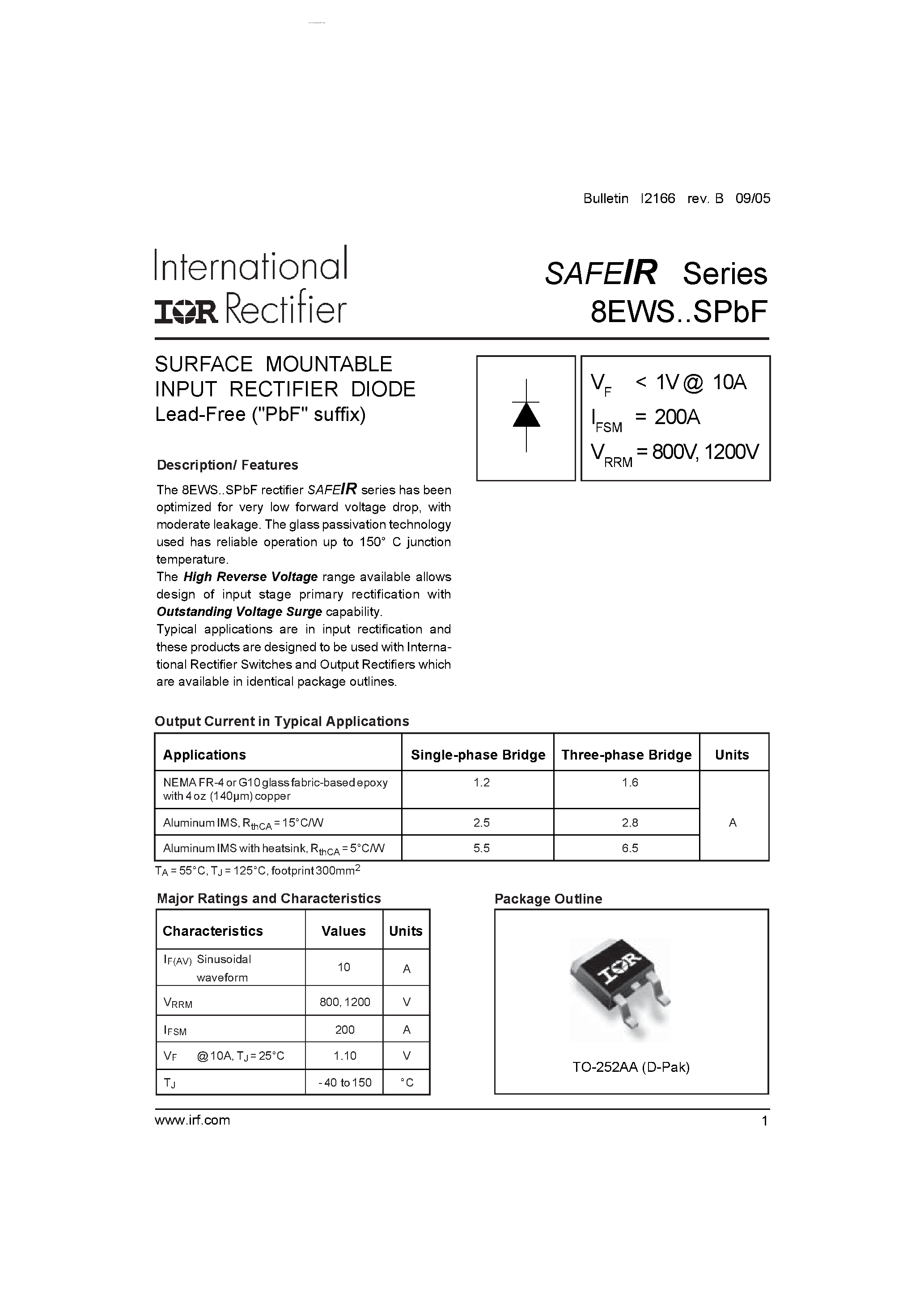 Datasheet 8EWS08SPBF - SURFACE MOUNTABLE INPUT RECTIFIER DIODE page 1