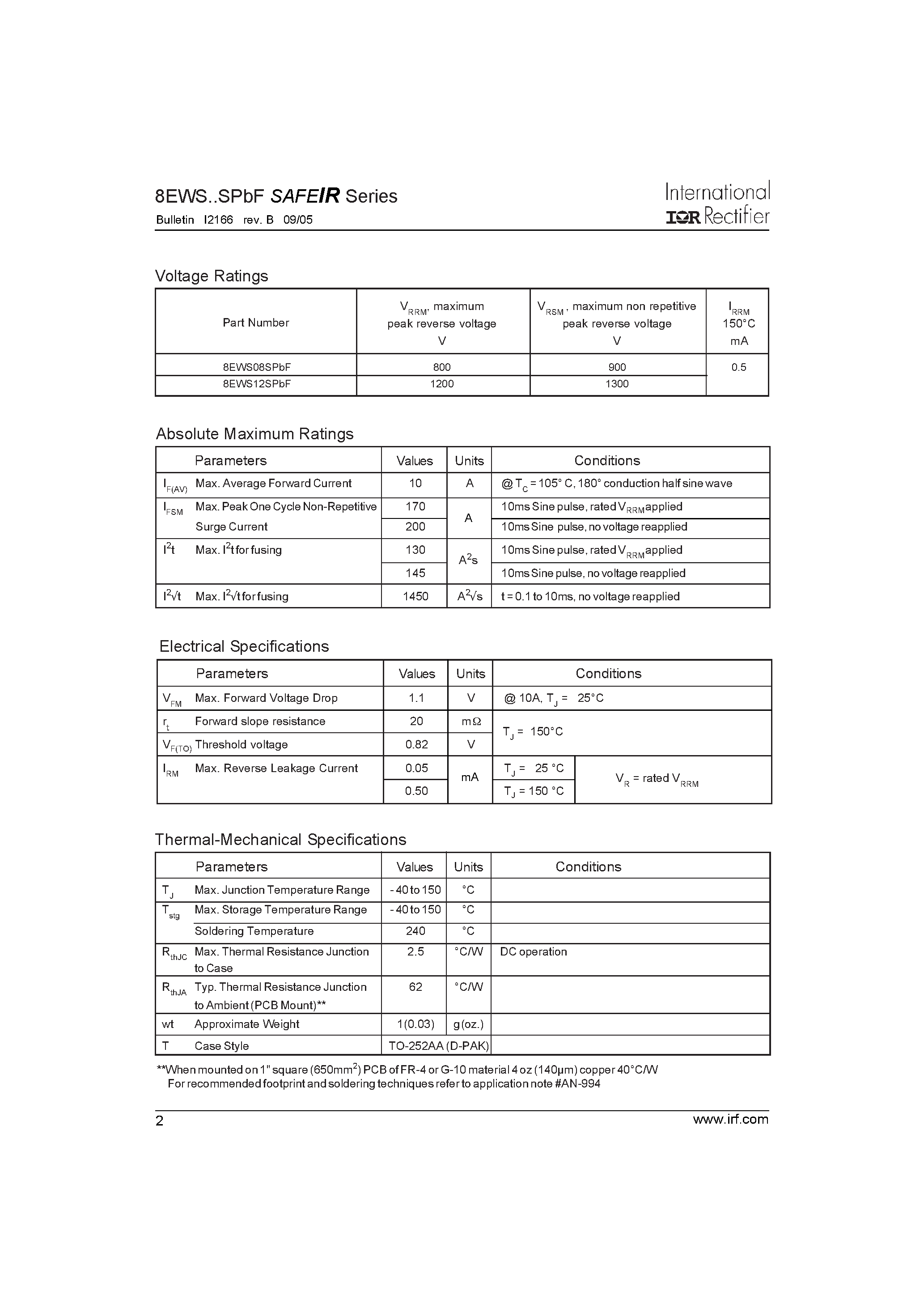 Datasheet 8EWS08SPBF - SURFACE MOUNTABLE INPUT RECTIFIER DIODE page 2