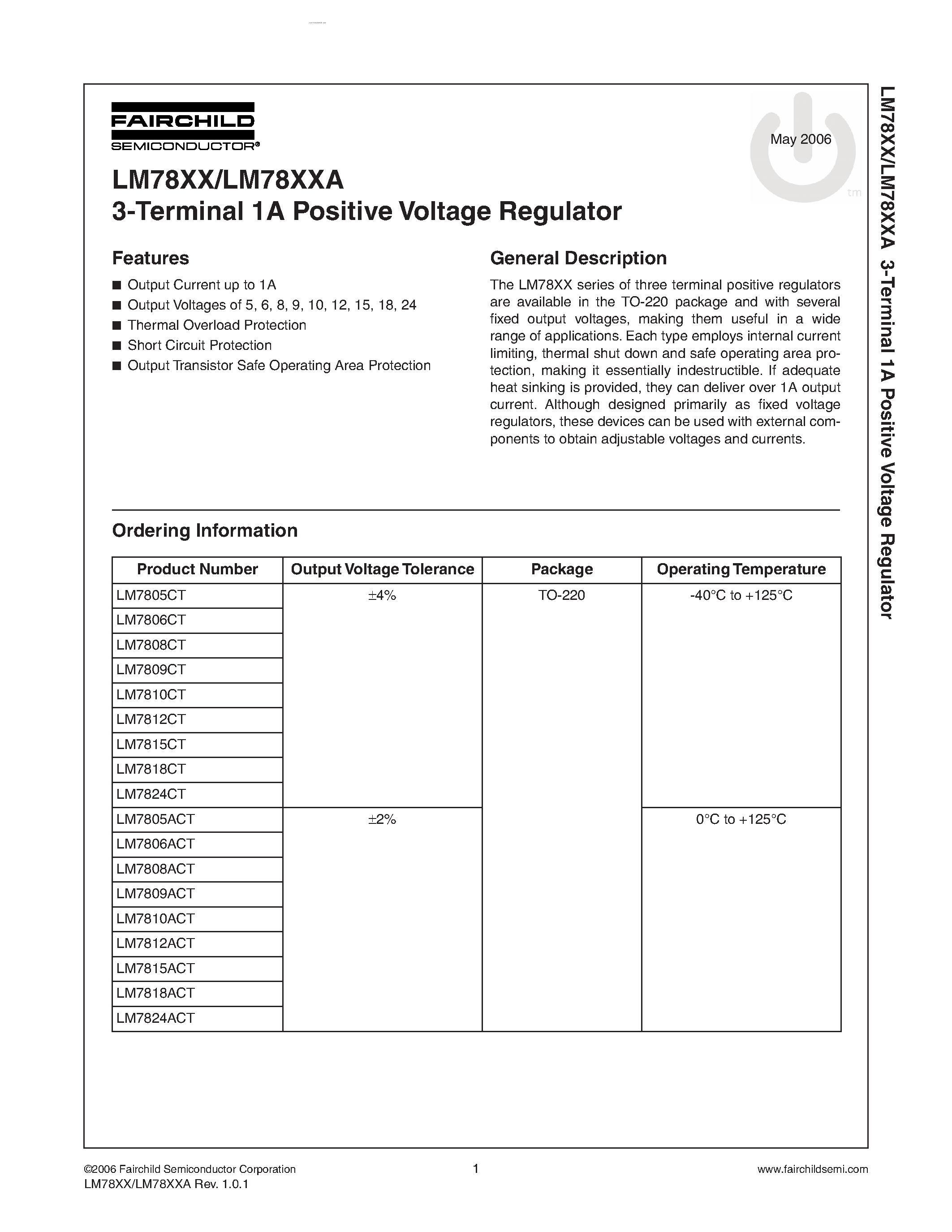 Даташит на микросхему LM78XX страница 1 Даташит LM78XX - 3-Terminal 1A Positive Voltage Regulator страница 1