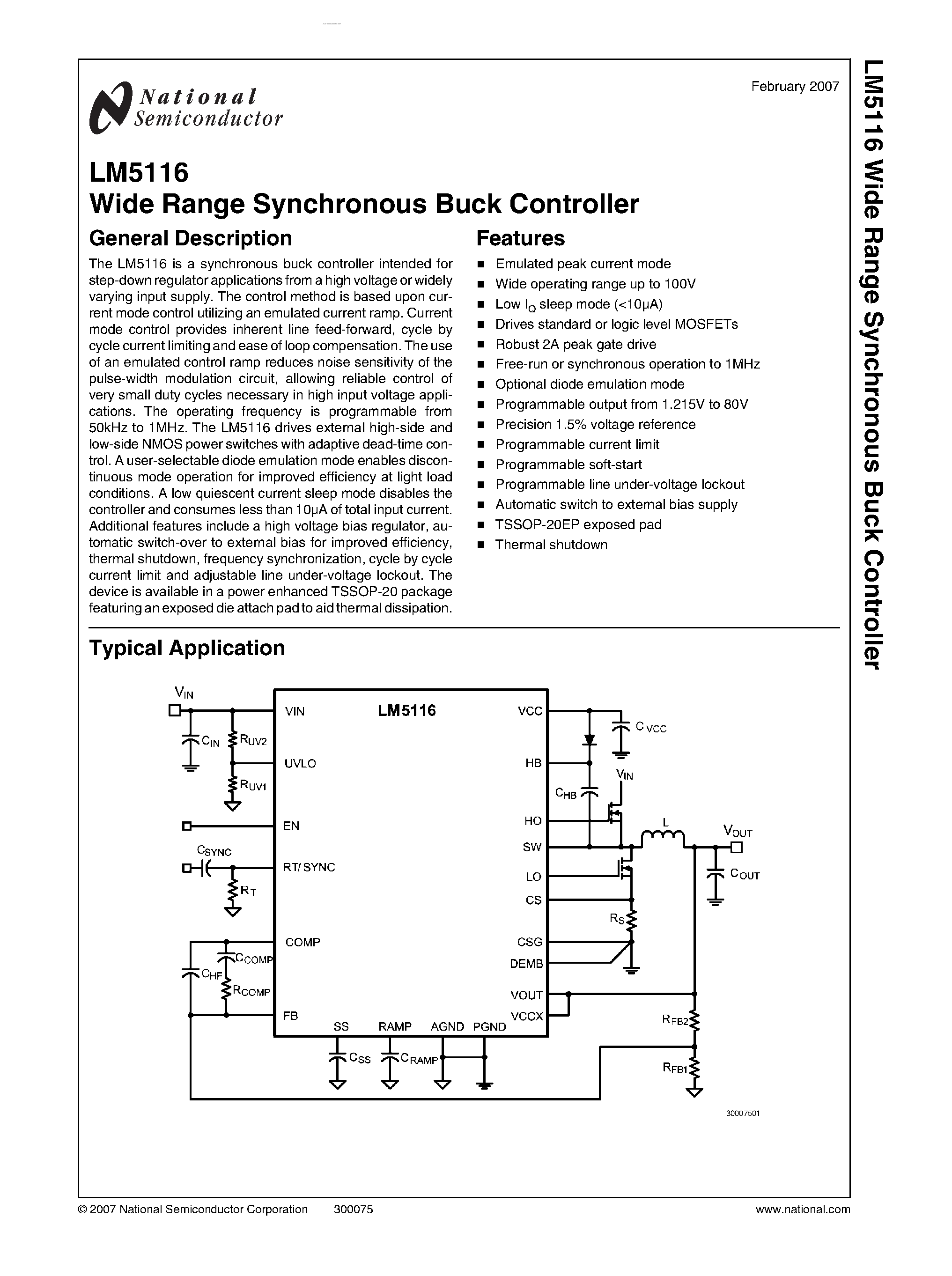 Даташит LM5116 - Wide Range Synchronous Buck Controller страница 1