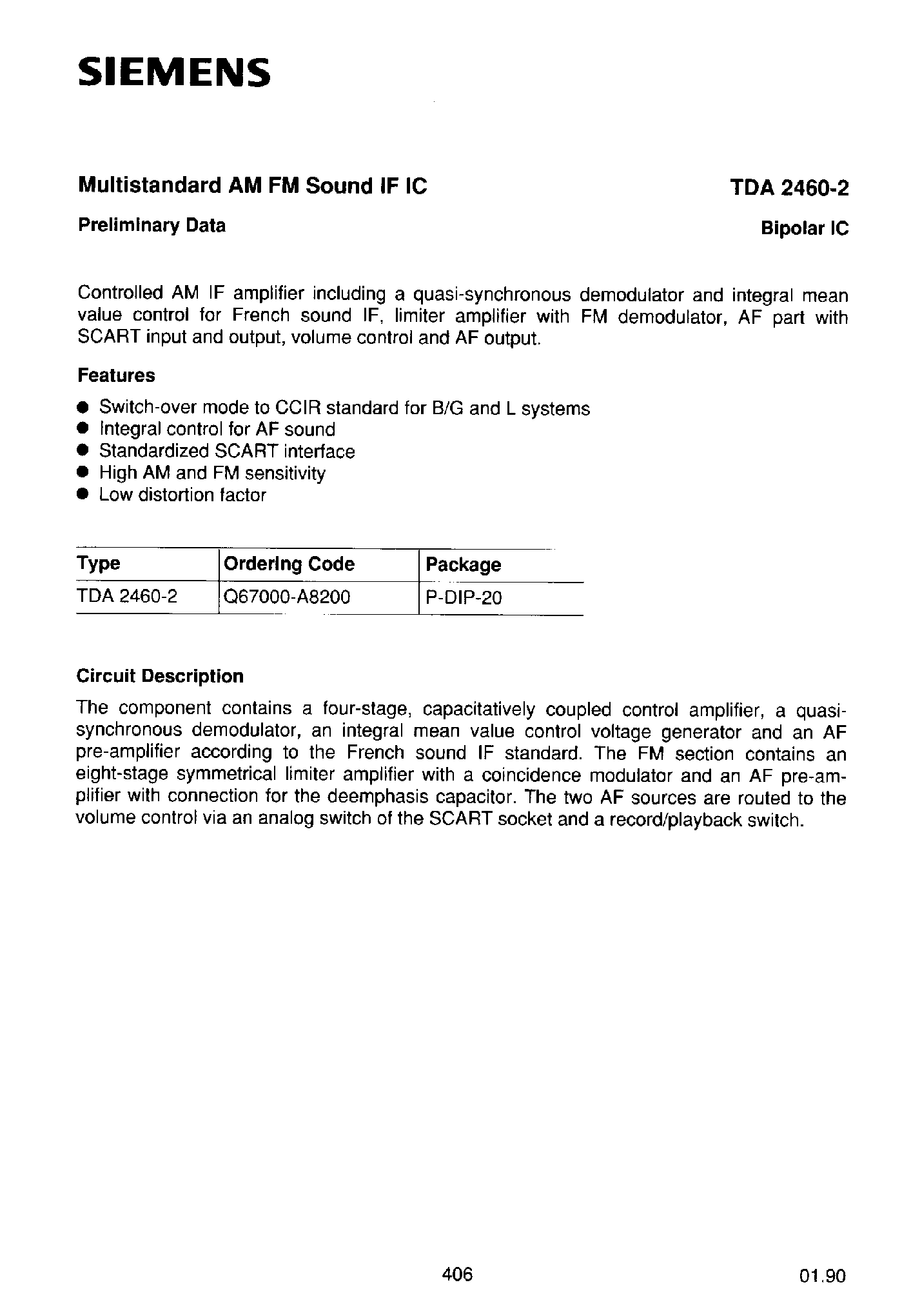 Datasheet TDA2460-2 - MULTISTANDARD AM FM SOUND IF IC page 1