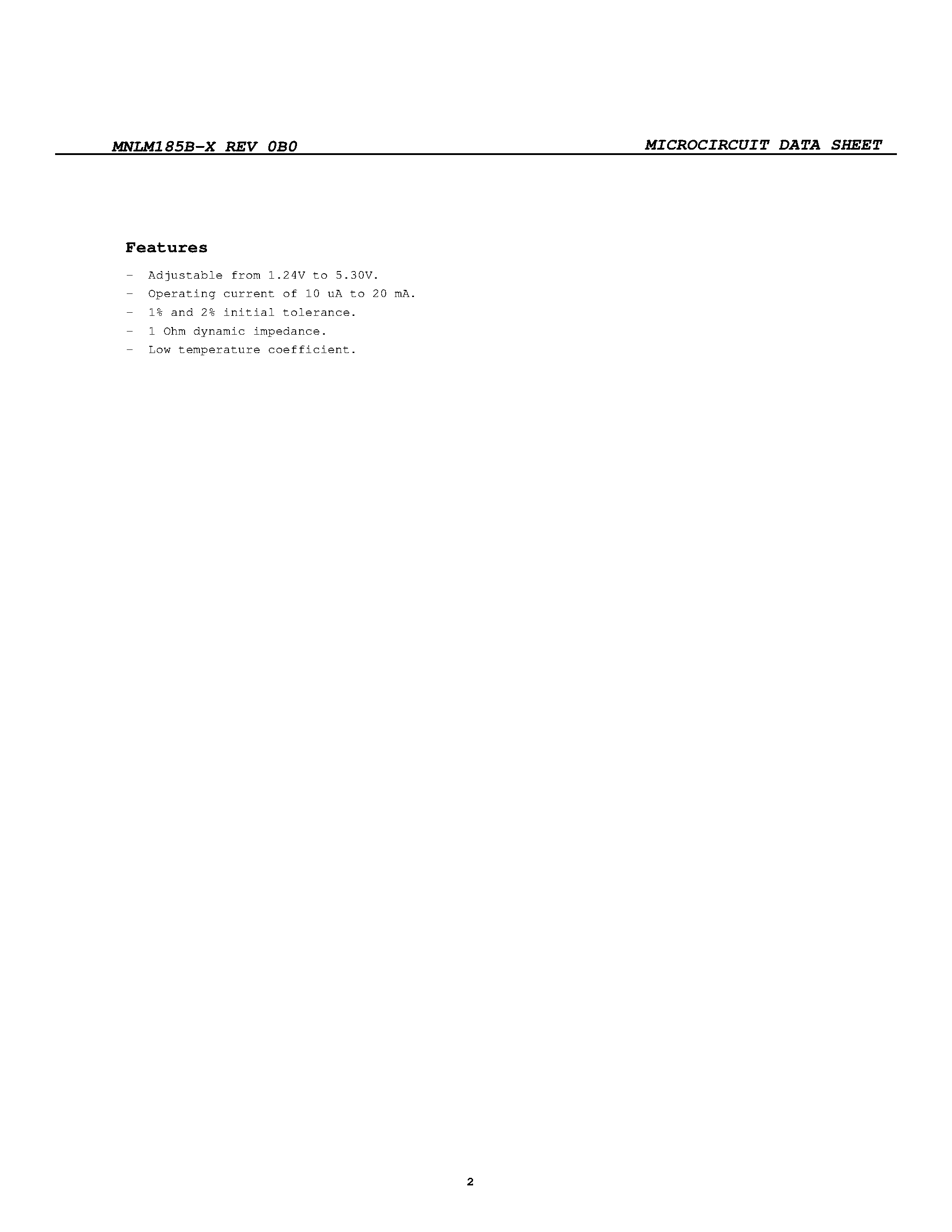 Datasheet MNLM185B-X page 2 Datasheet MNLM185B-X - MICROCIRCUIT DATA SHEET page 2
