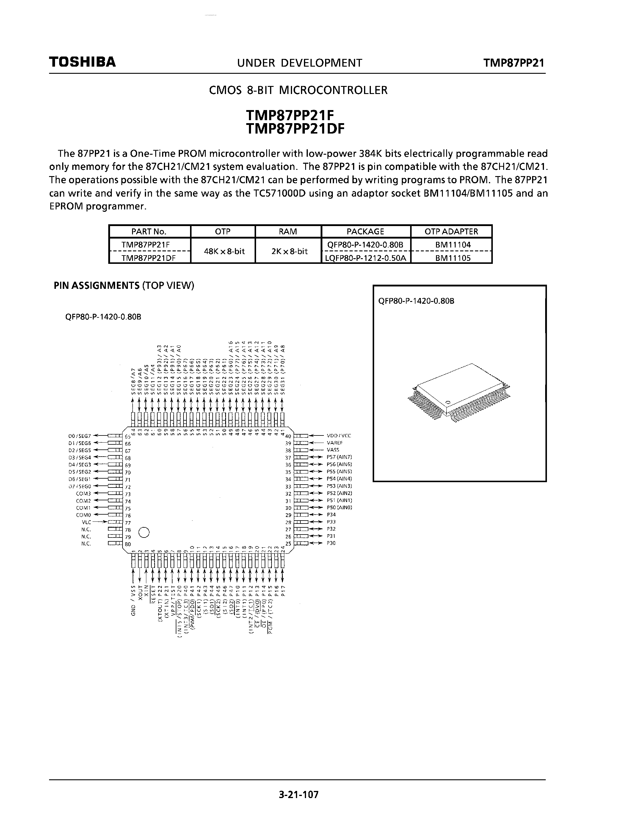 Datasheet TMP87PP21DF - CMOS 8-bit Microcontroller page 1